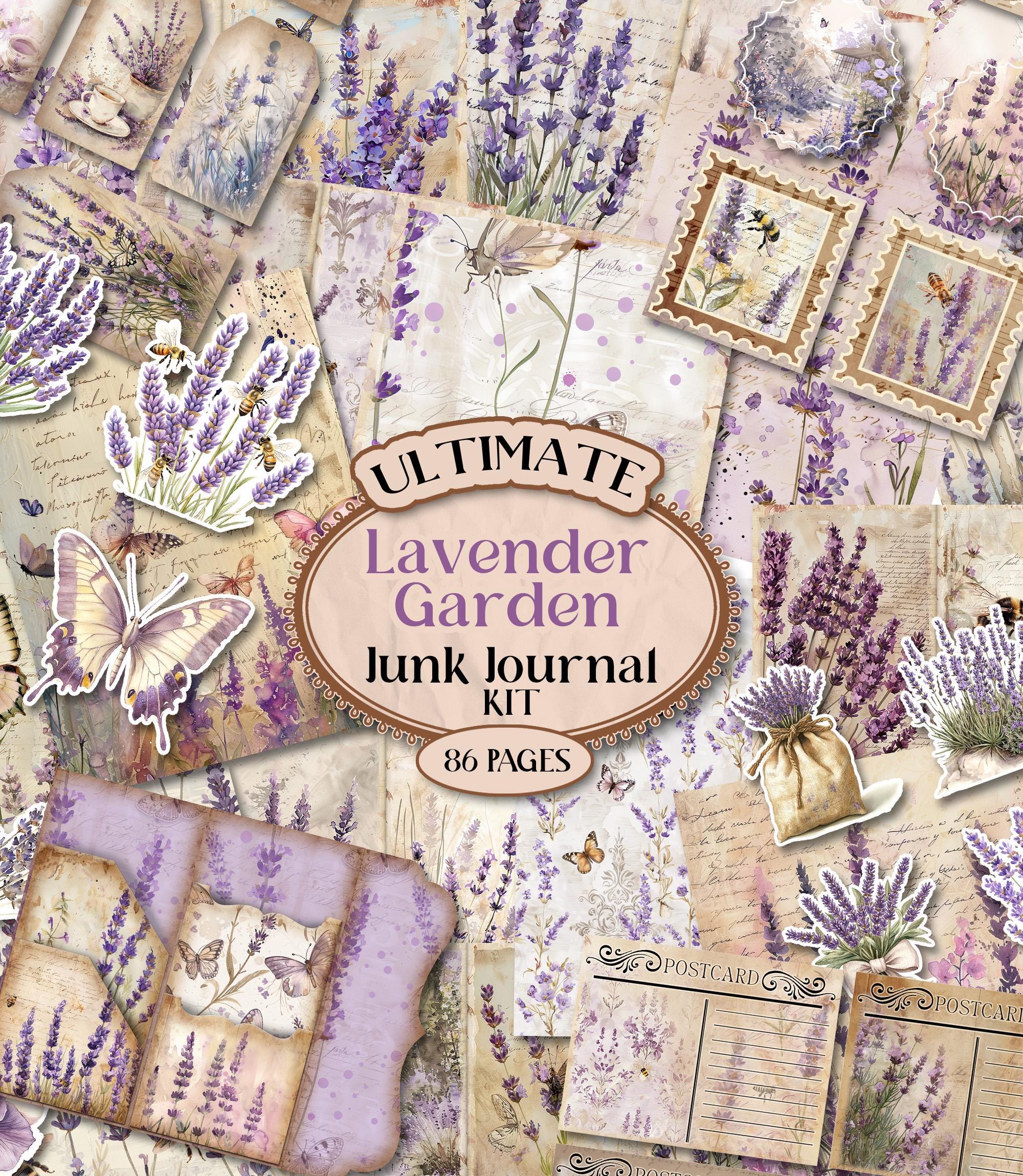 Kit diario spazzatura lavanda Kit diario spazzatura Folio lavanda Kit diario spazzatura Folio botanico stampabile Kit diario spazzatura di erboristeri