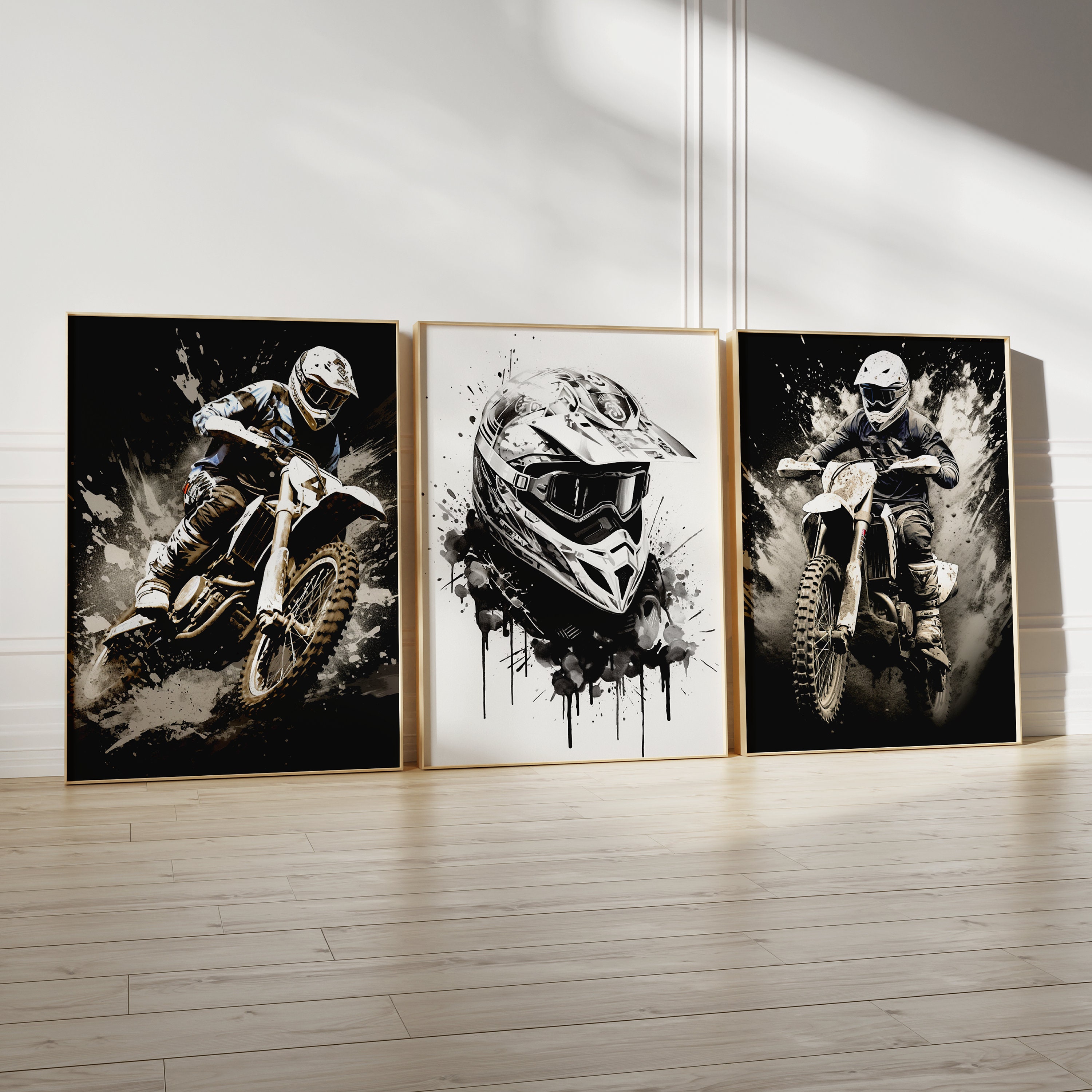 Set di 3 stampe di motocross, arte della parete di motocross, decorazione della stanza del motocross, arte del motociclista, decorazione della parete