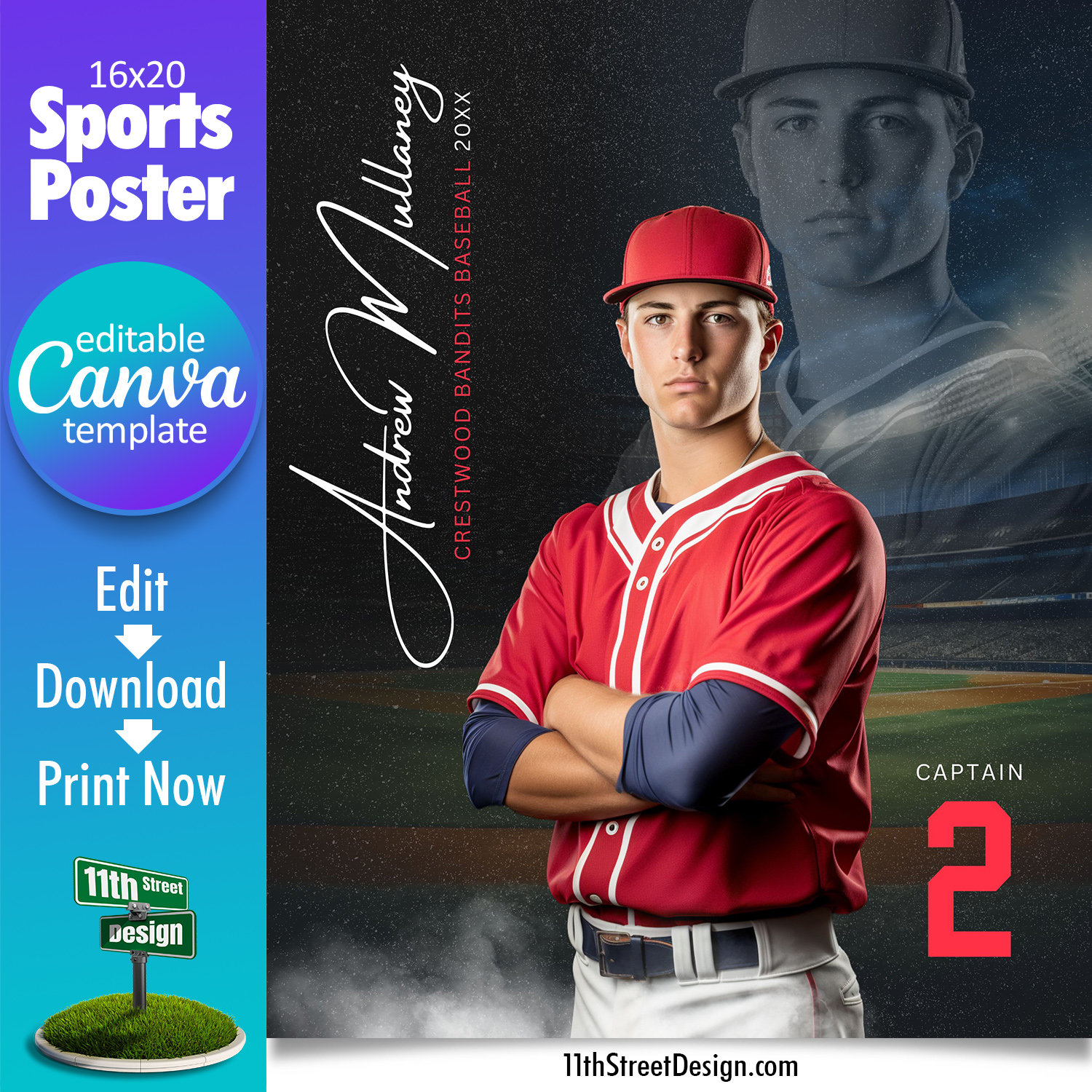 Modello di poster di baseball Canva, progetta i tuoi poster sportivi di squadra di baseball senior personalizzati in Canva, sfondo di baseball, rifles