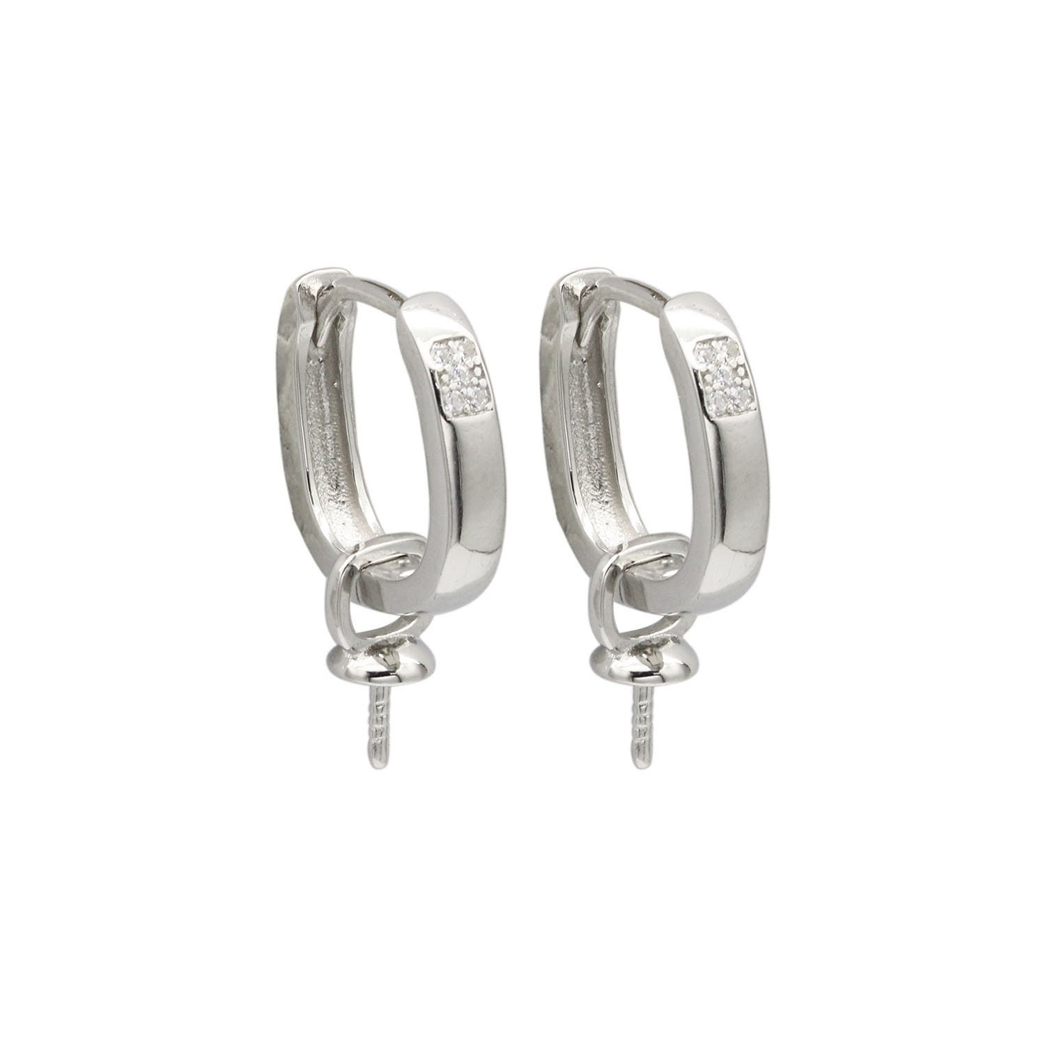 1 paio di montature per orecchini in argento sterling 925 massiccio, montature per orecchini all'ingrosso per perle o pietre preziose, orecchini grezz