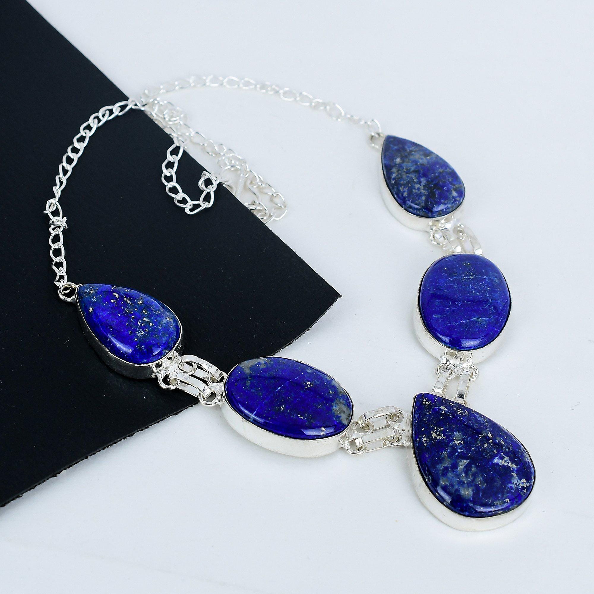 Collana in lapislazzuli, collana in argento sterling 925, collana con catena regolabile, collana con pietre preziose fatte a mano in lapislazzuli, reg