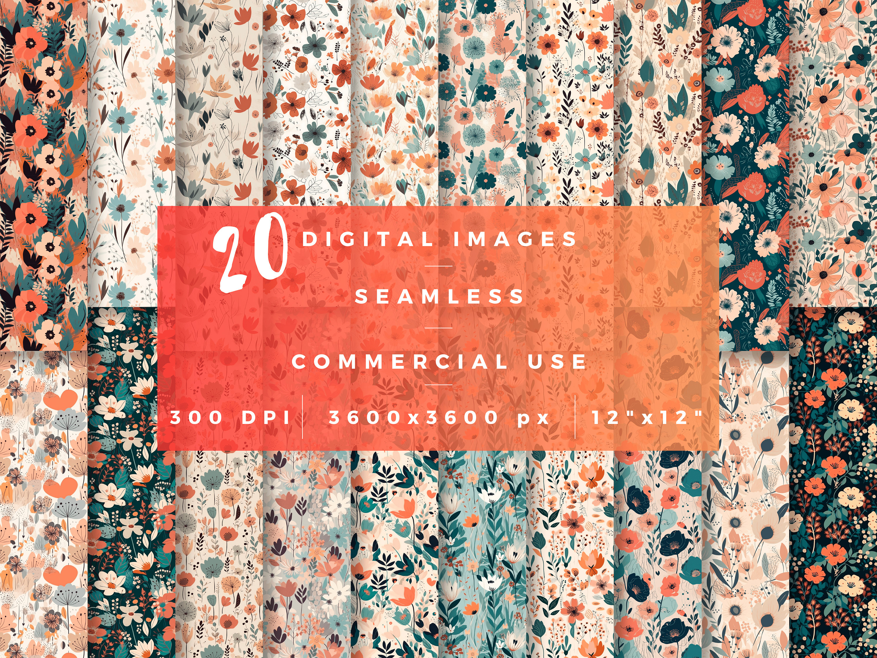 Modello senza cuciture digitale floreale Boho, carta digitale floreale Boho, carta digitale Boho, sfondo floreale Boho, uso commerciale Boho Png