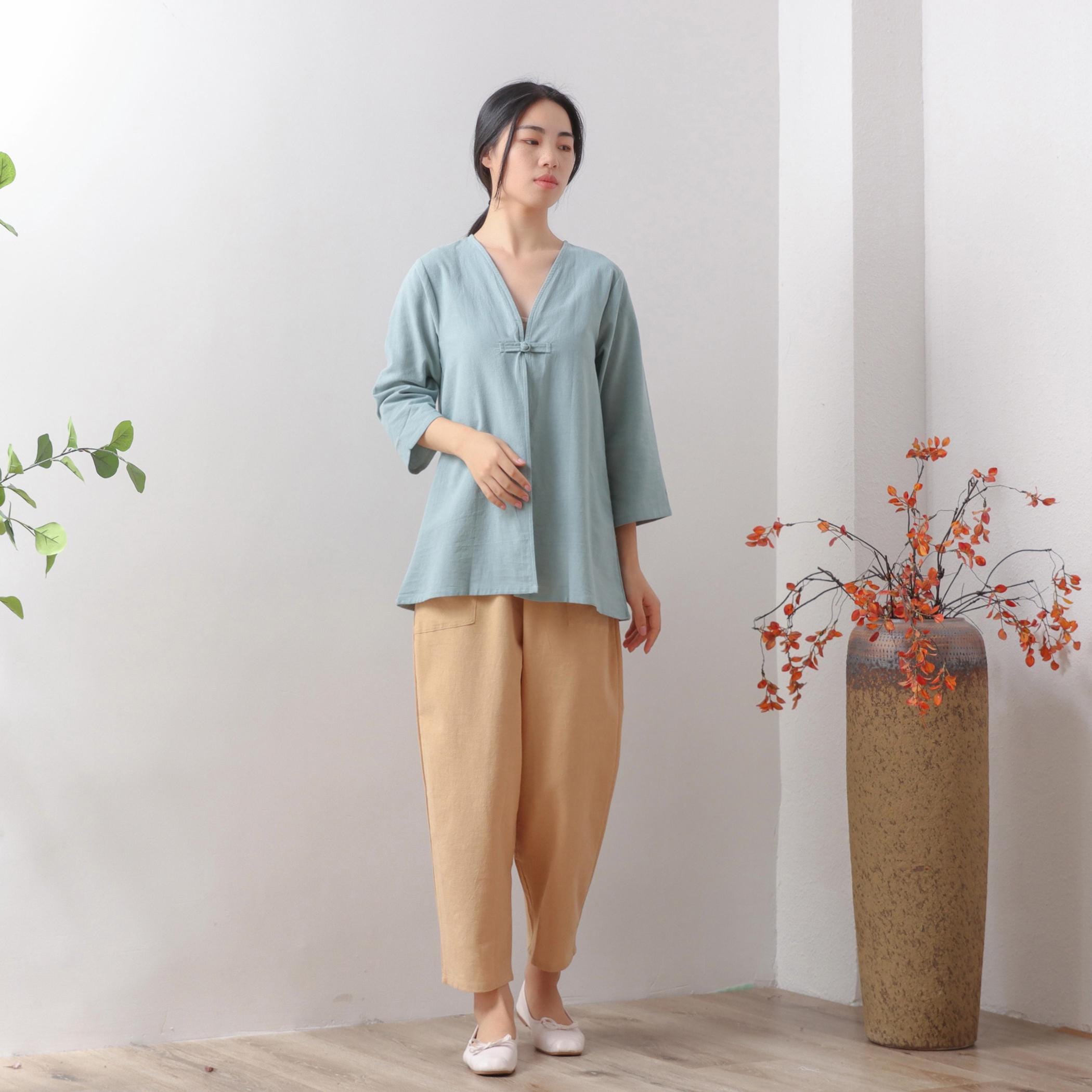 Camicetta estiva in cotone, maniche a 3/4, top casual larghi, t-shirt in lino, top primaverili, camicette plus size, top boho, abbigliamento personali