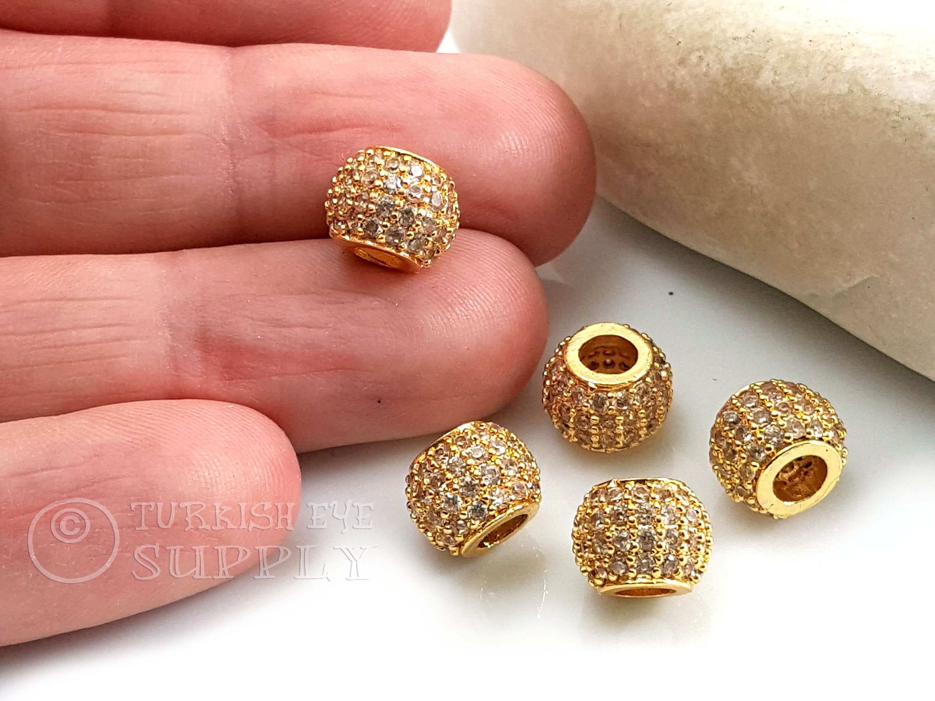 Perline in oro pavé, perline a sfera pavé, perline Shamballa pavé, perline distanziatrici pavé, componenti per perline in zirconia cubica, componenti