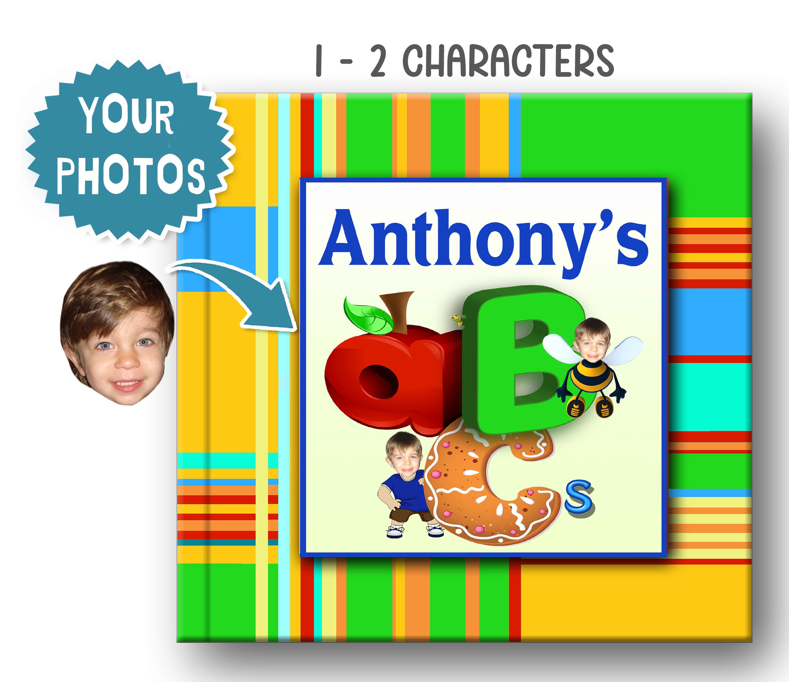 Libro dell'alfabeto personalizzato con foto, libro per 1-2 bambini / Libro dell'alfabeto come regalo di compleanno / Regali personalizzati per neonati