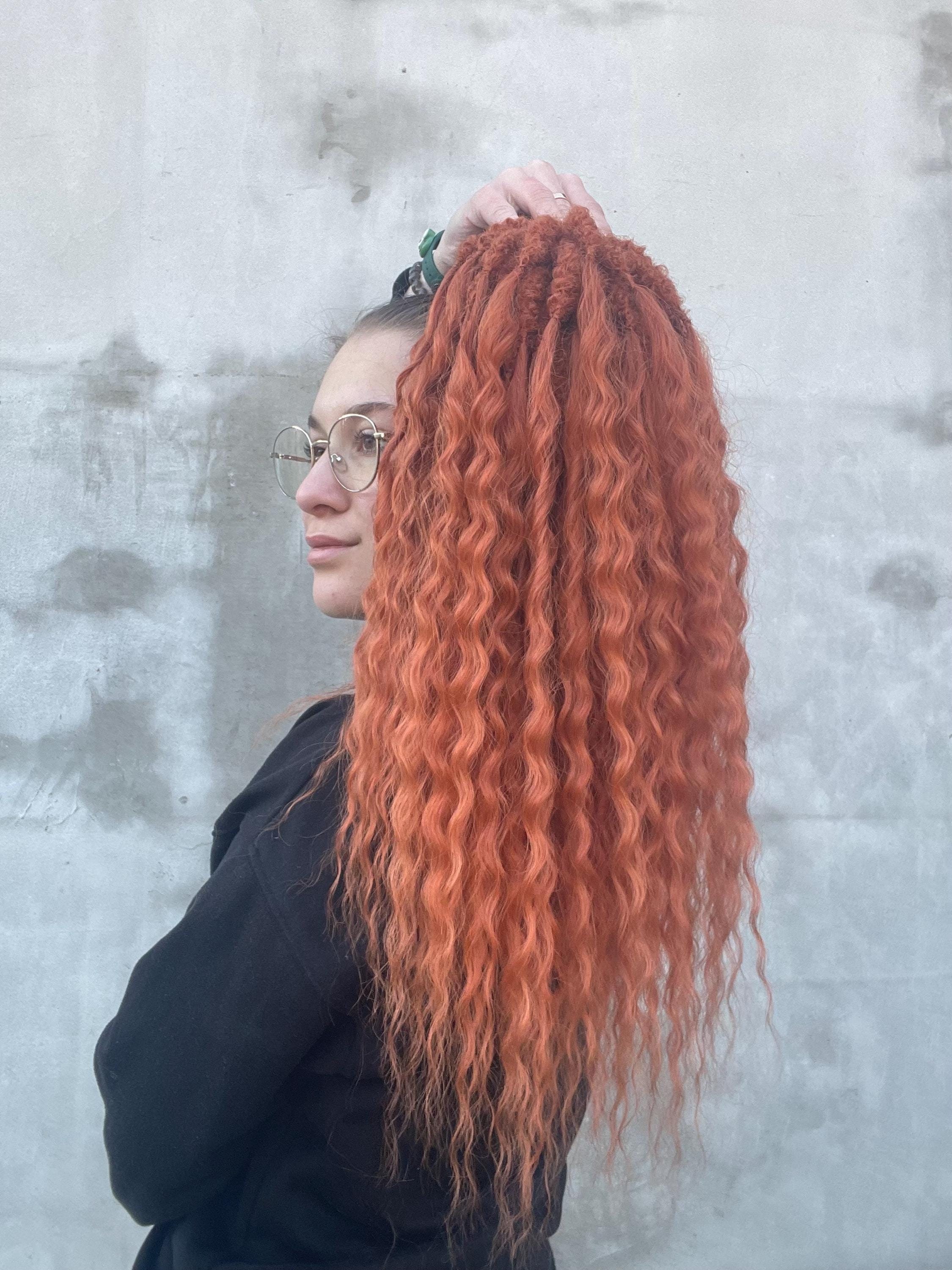 Capelli ricci color zenzero chiaro per il festival - Extension per dreadlock all'uncinetto, dreadlock sintetici a doppia estremità, dreadlock ondulati