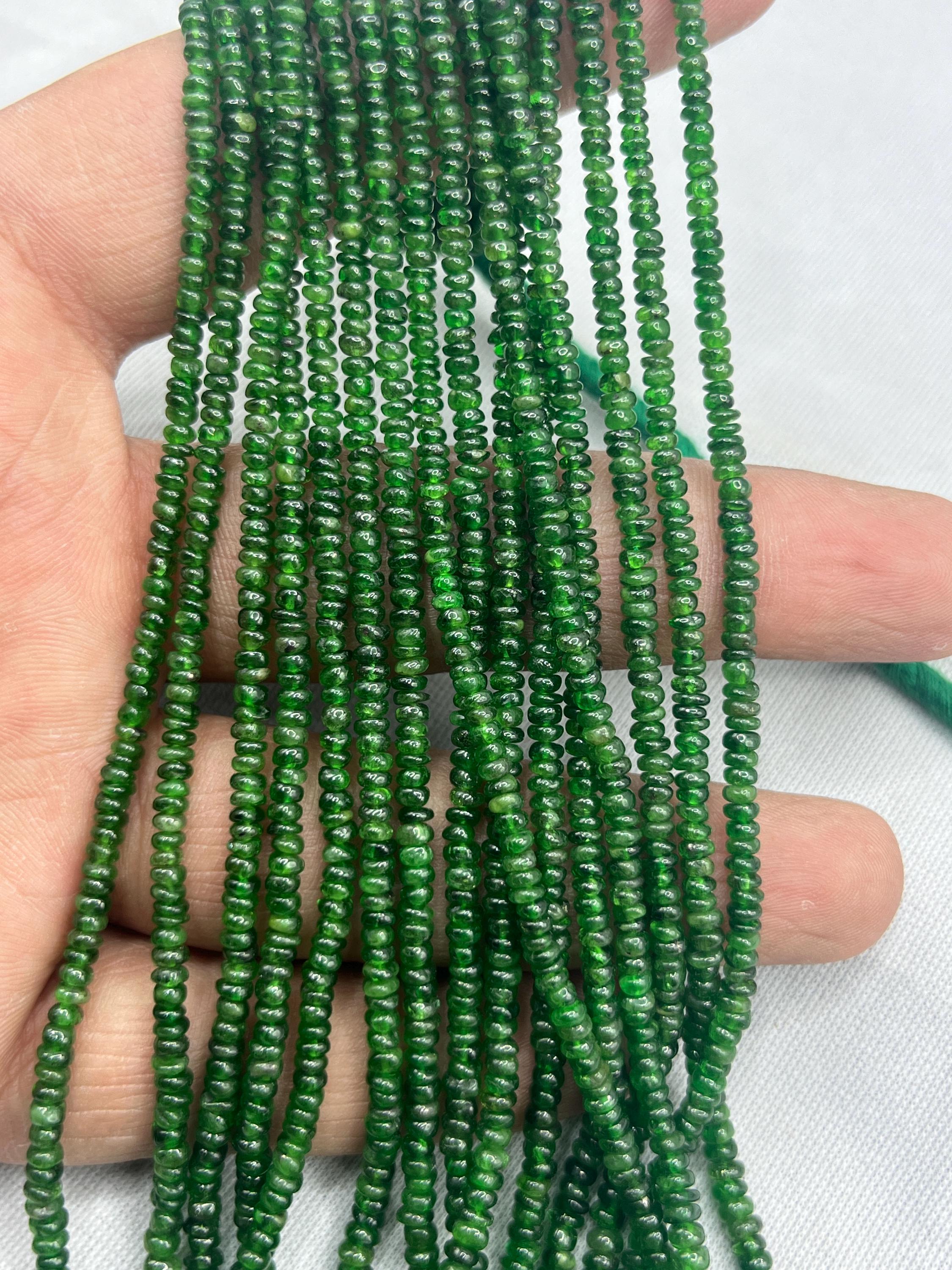Perline di cromo diopside naturale lisce rondelle 3-4 mm AAA Perline di cromo diopside Filo di cromo diopside da 16 pollici Diopside di cromo liscio