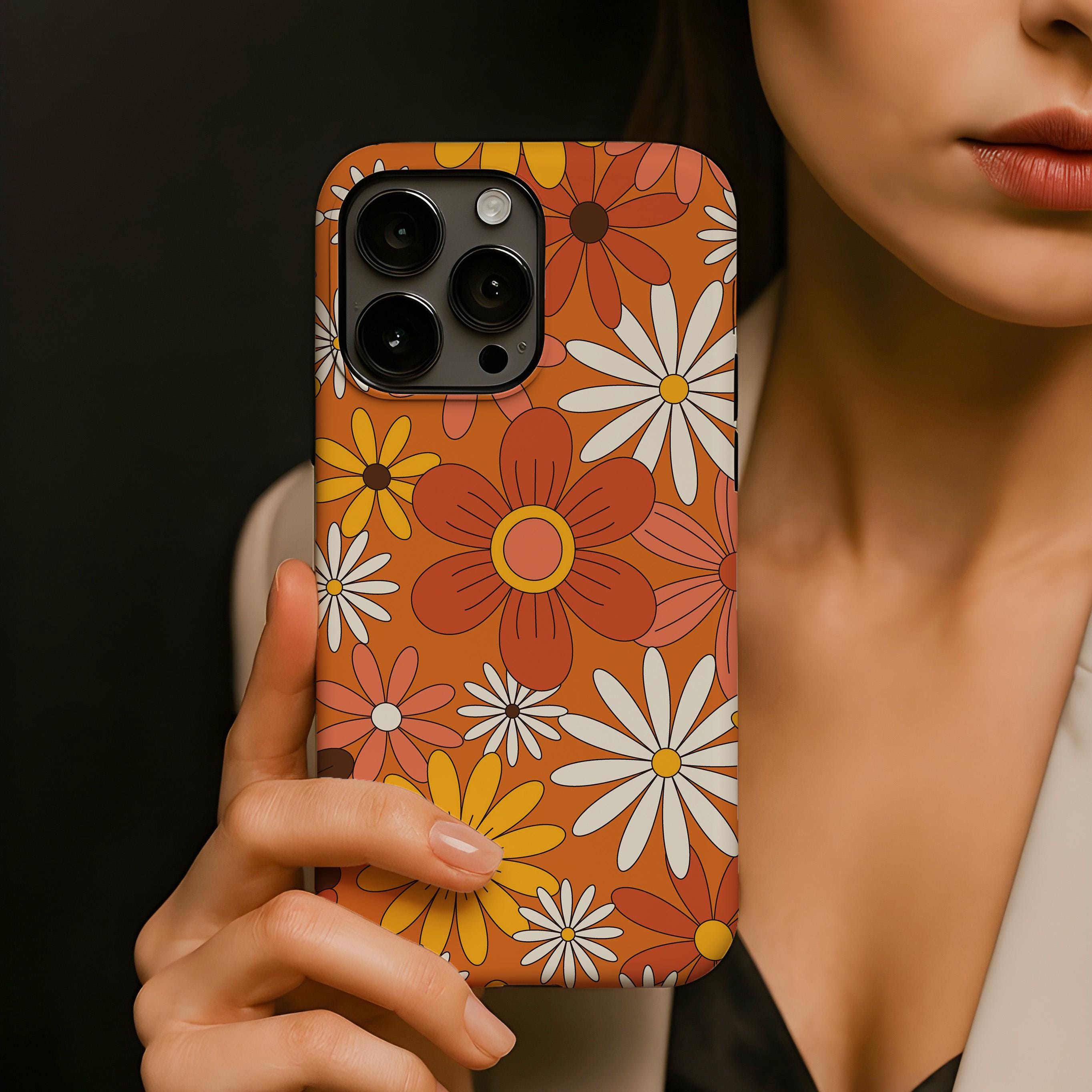 Custodia per telefono hippie retrò floreale arancione anni '70 e '80 per Samsung Galaxy S26 S25 S24 S23 fe Ultra Google Pixel 10 9a 9 xl iPhone 17 17e