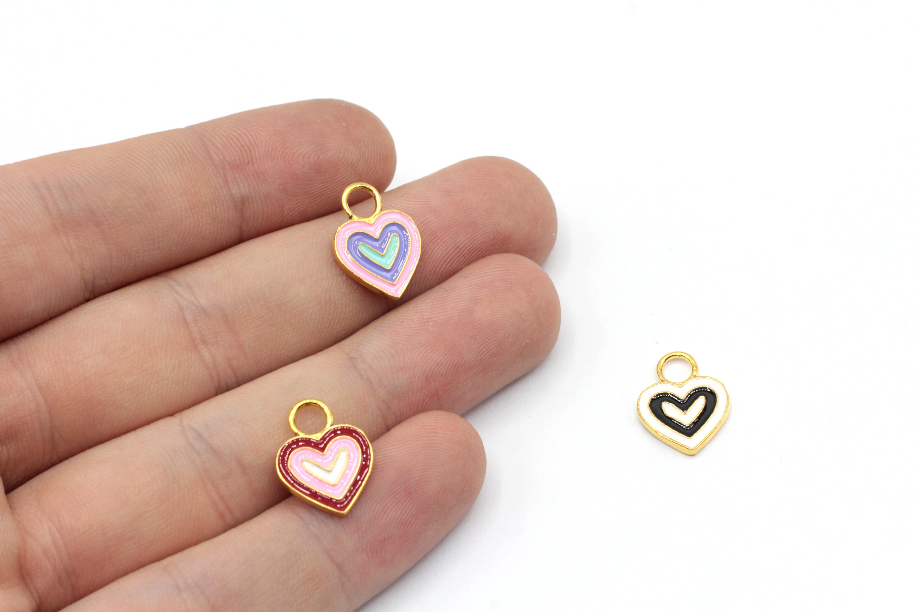 12 x 16 mm 24k placcato oro lucido ciondolo a forma di cuore colorato, ciondolo a forma di cuore smaltato, ciondolo a forma di cuore multicolore, perl