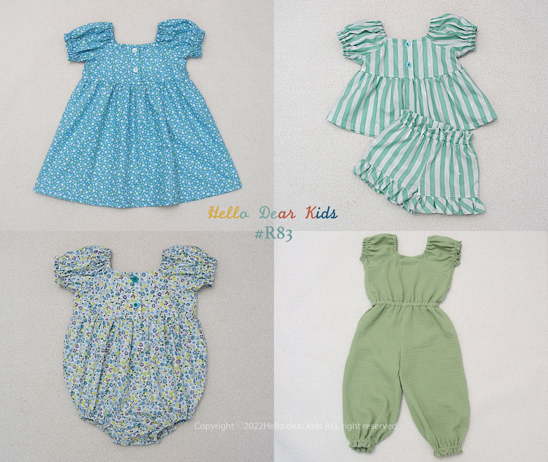 4 Bundle vestito, tutina, top e pantaloni/ R83/ Modello di cucito/Modello di cucito PDF/Modello di cucito per bambini/Modello di cucito per neonati/3M