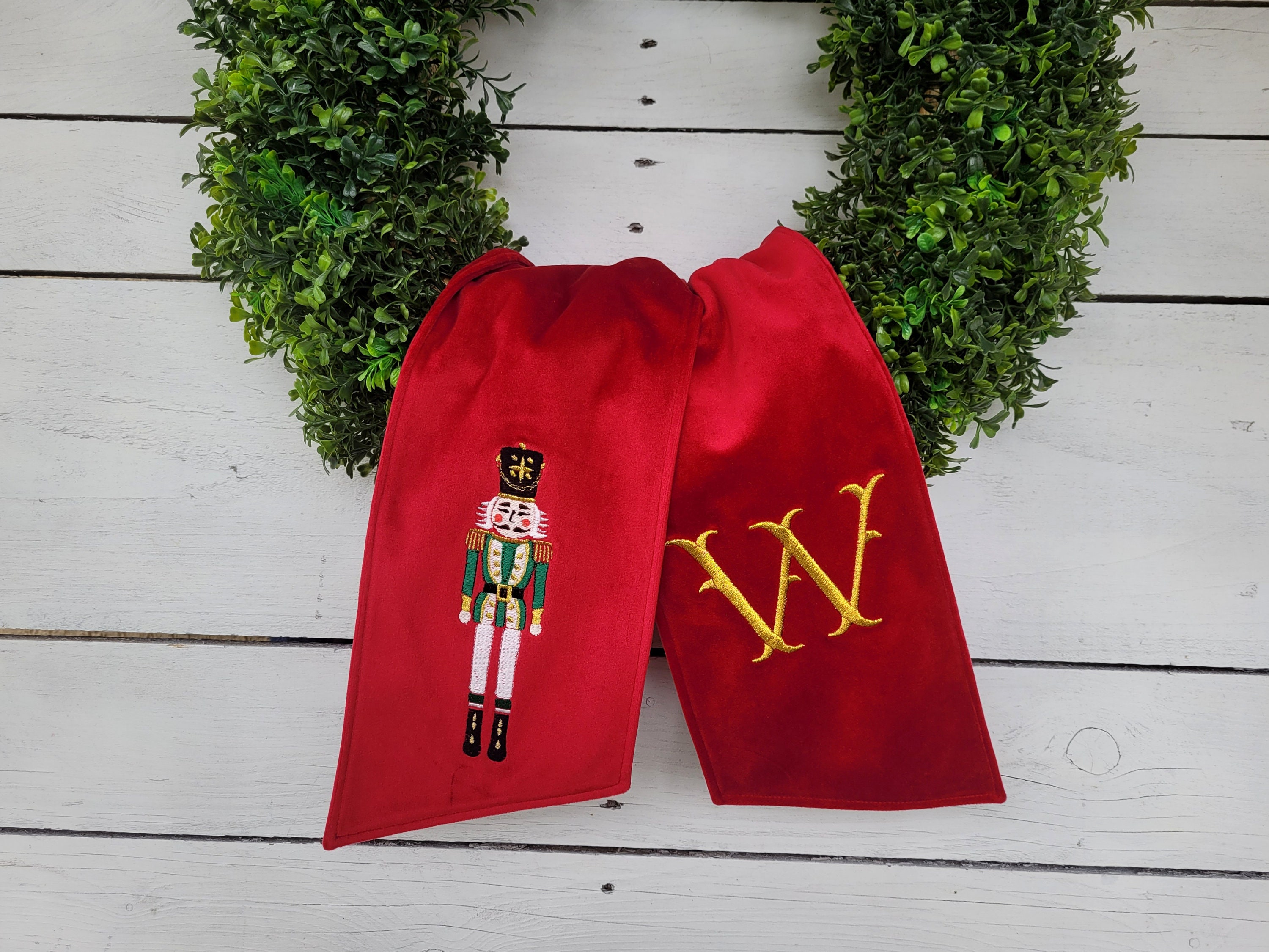Fascia per corona in velluto Schiaccianoci, fascia per corona per porta albero di Natale, fascia per corona personalizzata in velluto rosso