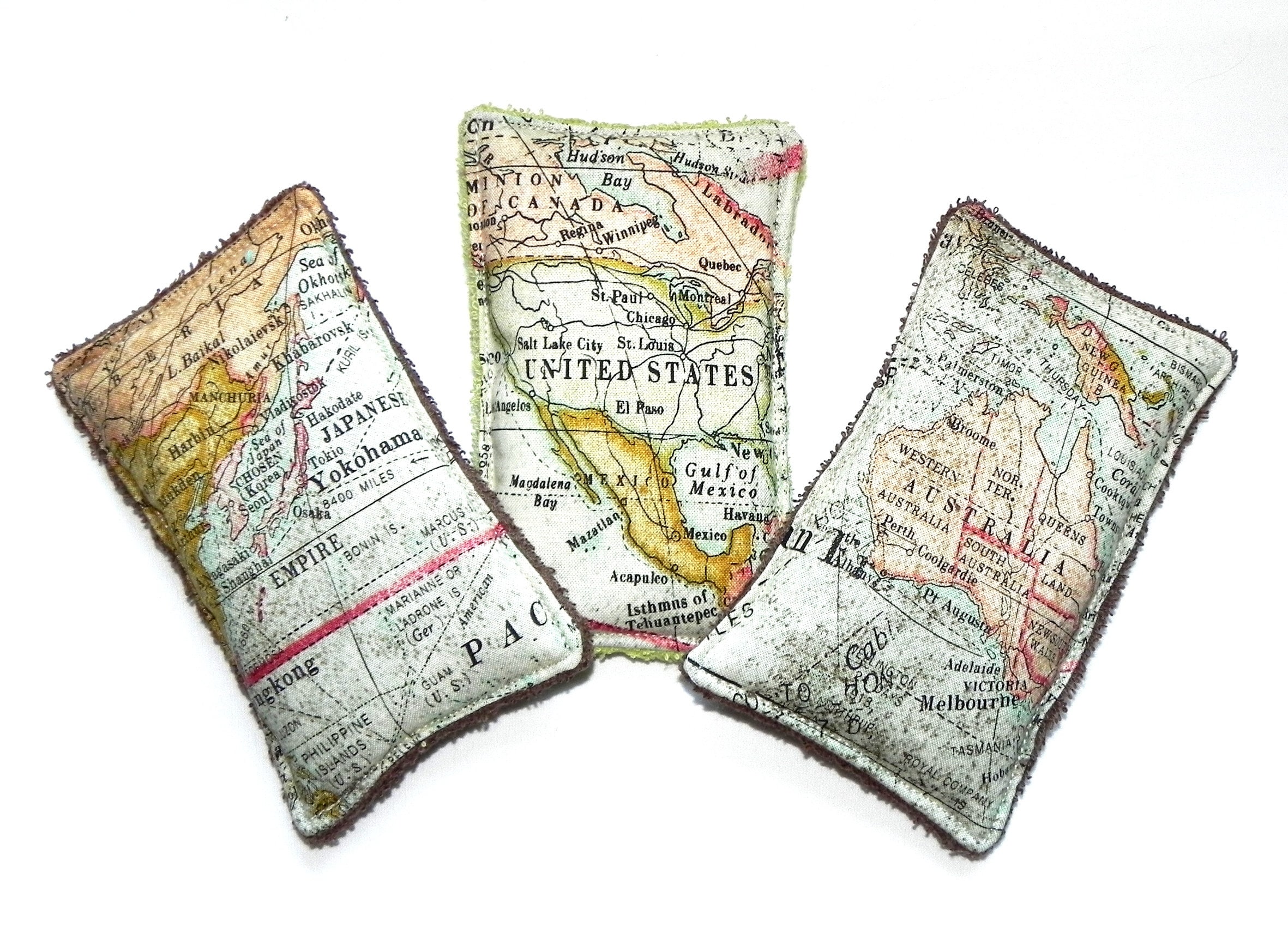 Spugne per piatti riutilizzabili lavabili ecologiche Cucina Bagno Luffa Piuma Mappa del vecchio mondo Eco sostenibile Spugna Pulizia Non spugna Viaggi