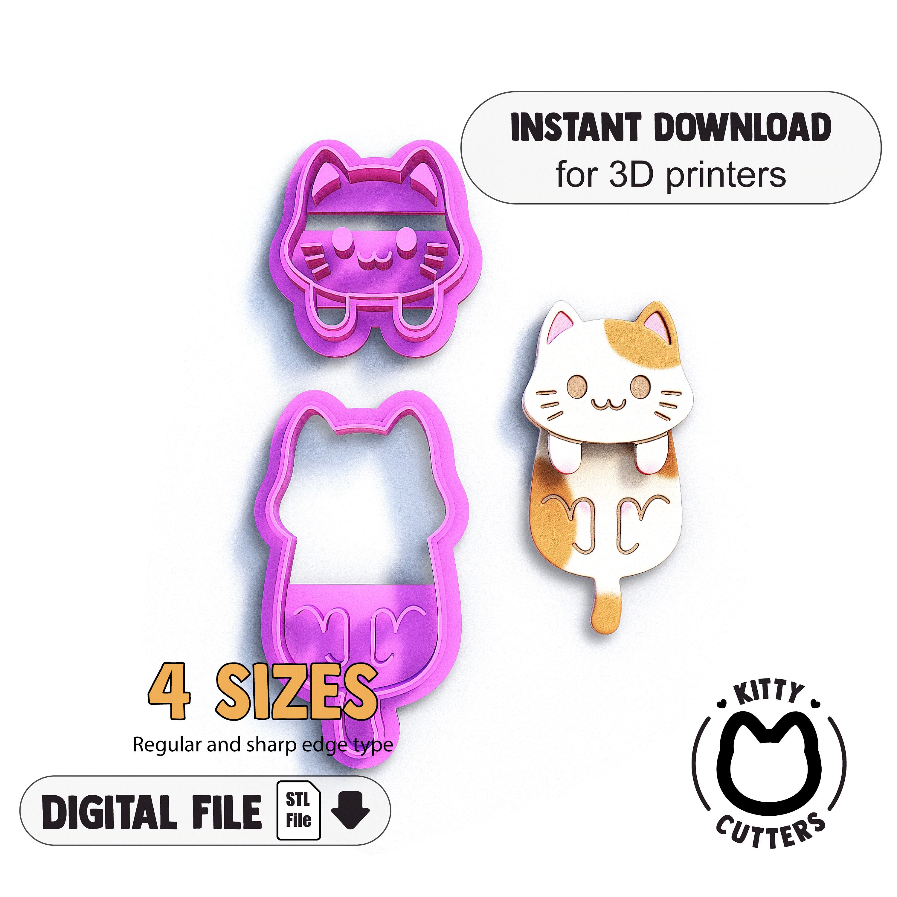 Cute Cat Polymer Clay Cutter Stl File | Kitty Clay Cutters STL | Polymer Clay Cutters | 3D Polymer Clay Cutter File | Polymer Clay Cutter