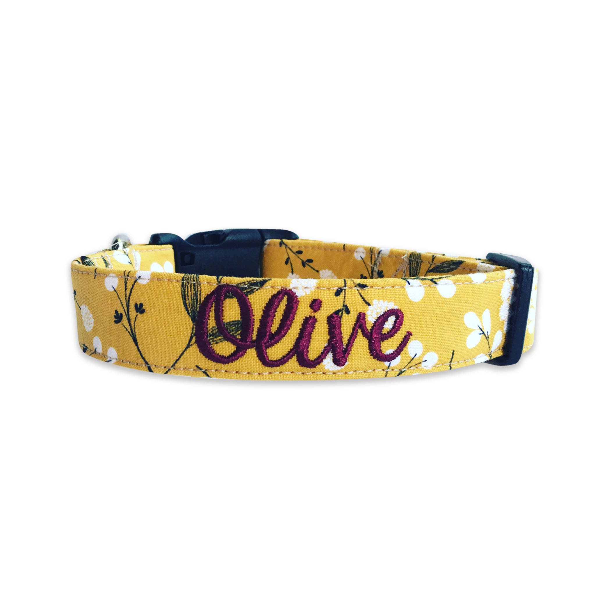 Collare autunnale per cani, collare floreale color senape, collare ricamato per cani, collare personalizzato per cani, collare floreale per cani, coll