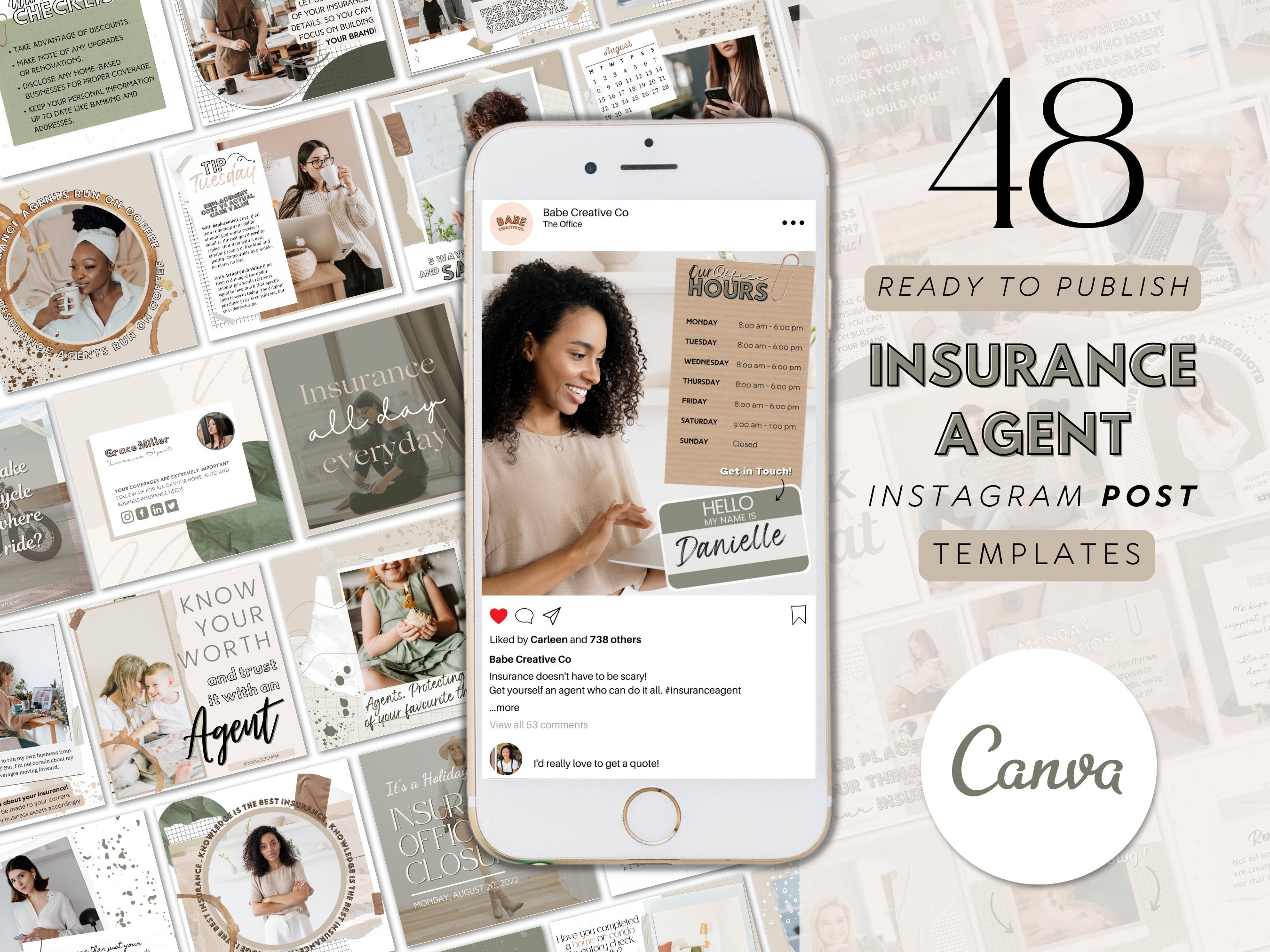 Modello di post per Instagram Canva/Modelli per social media per agenti assicurativi/Marketing di agenti assicurativi/Modello di post per Instagram az