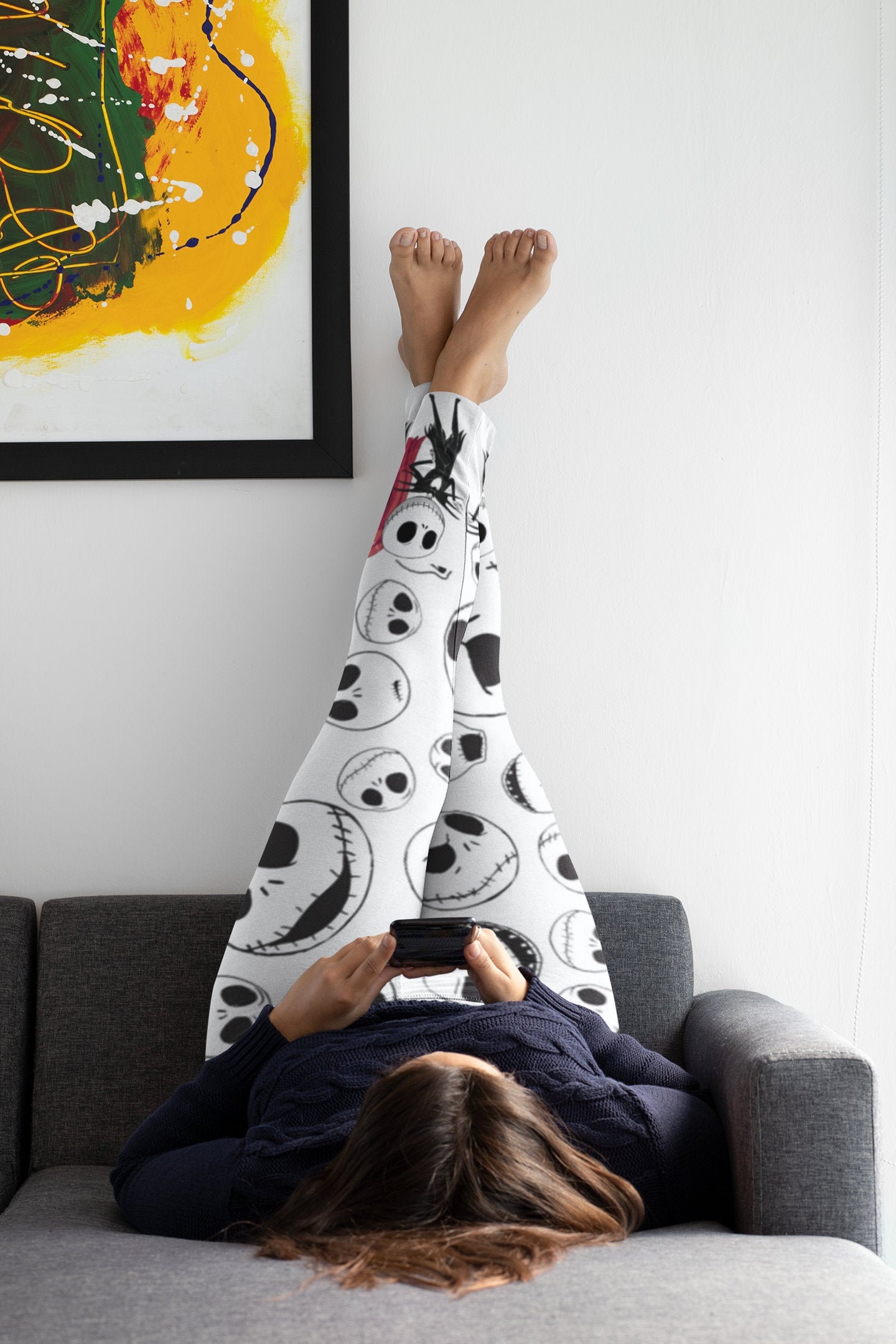 Leggings Sally, Leggings da donna, Leggings gotici, Leggings scheletrici, Leggings di Halloween, Leggings da donna, Leggings stampati, Pantaloni da al