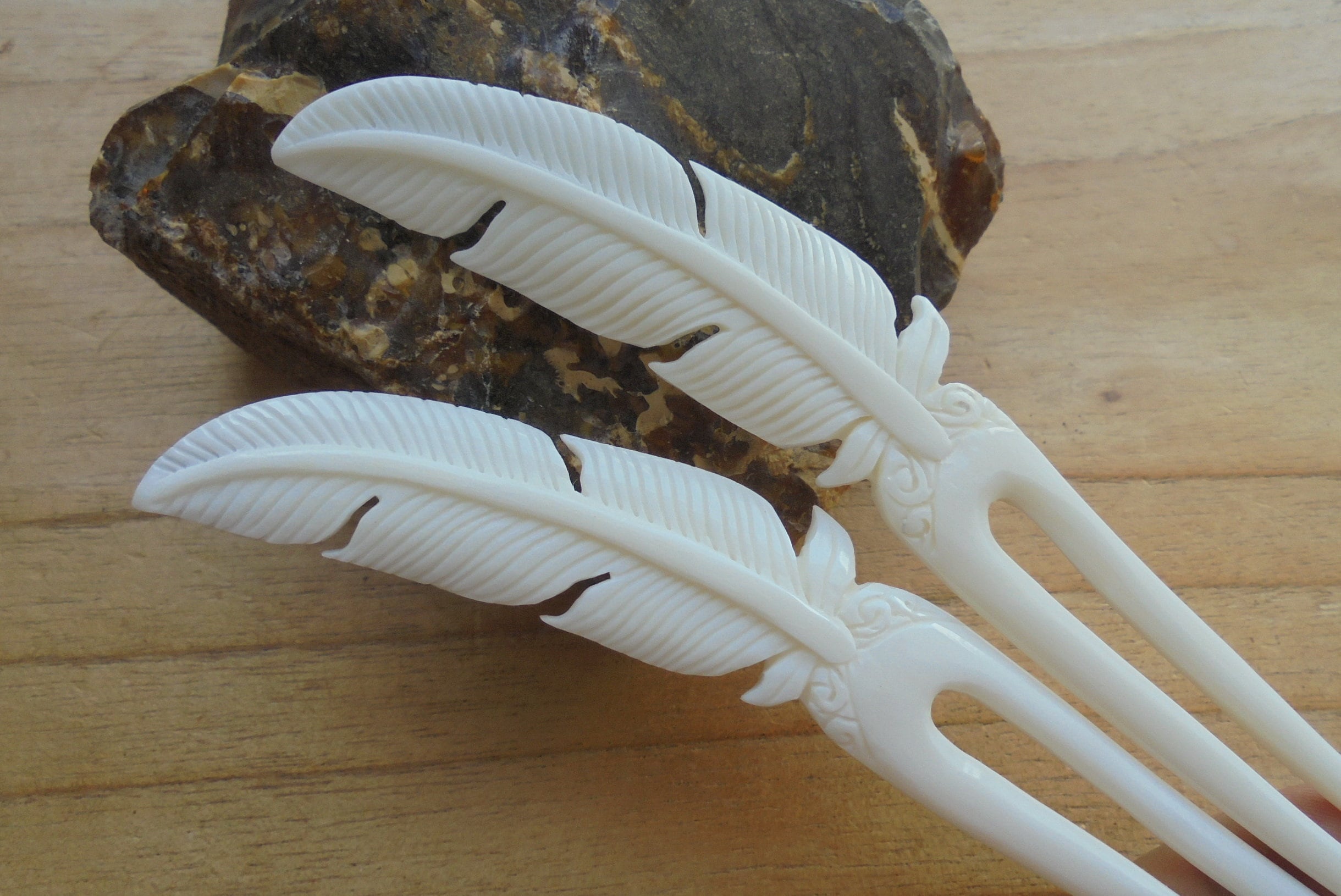 Bastoncini per capelli in osso di piuma, forcina per capelli, forcina per capelli, accessori per capelli a 2 punte HS 91-1 BN