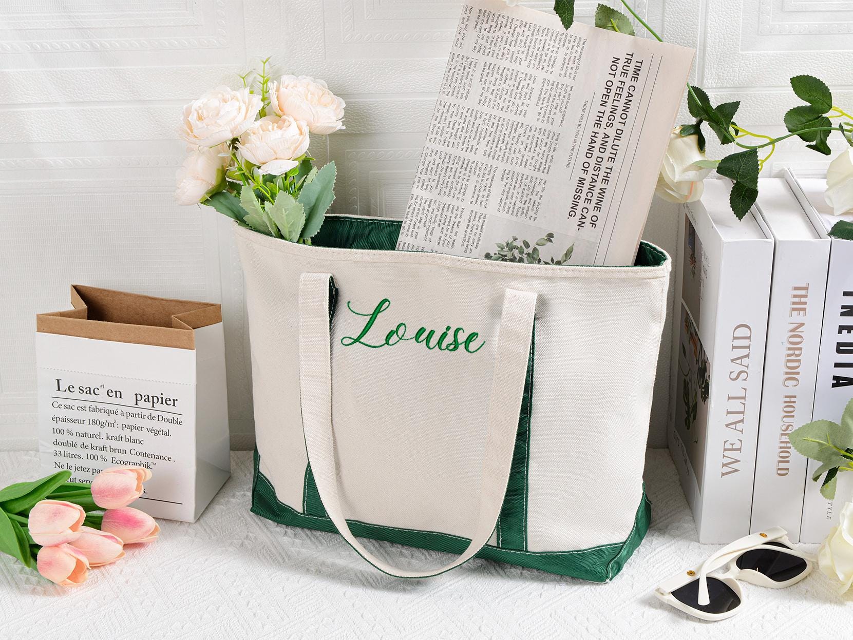 Borsa tote in tela personalizzata, borsa tote personalizzata, borsa tote con nome, borsa regalo per damigelle d'onore, borsa tote personalizzata ricam