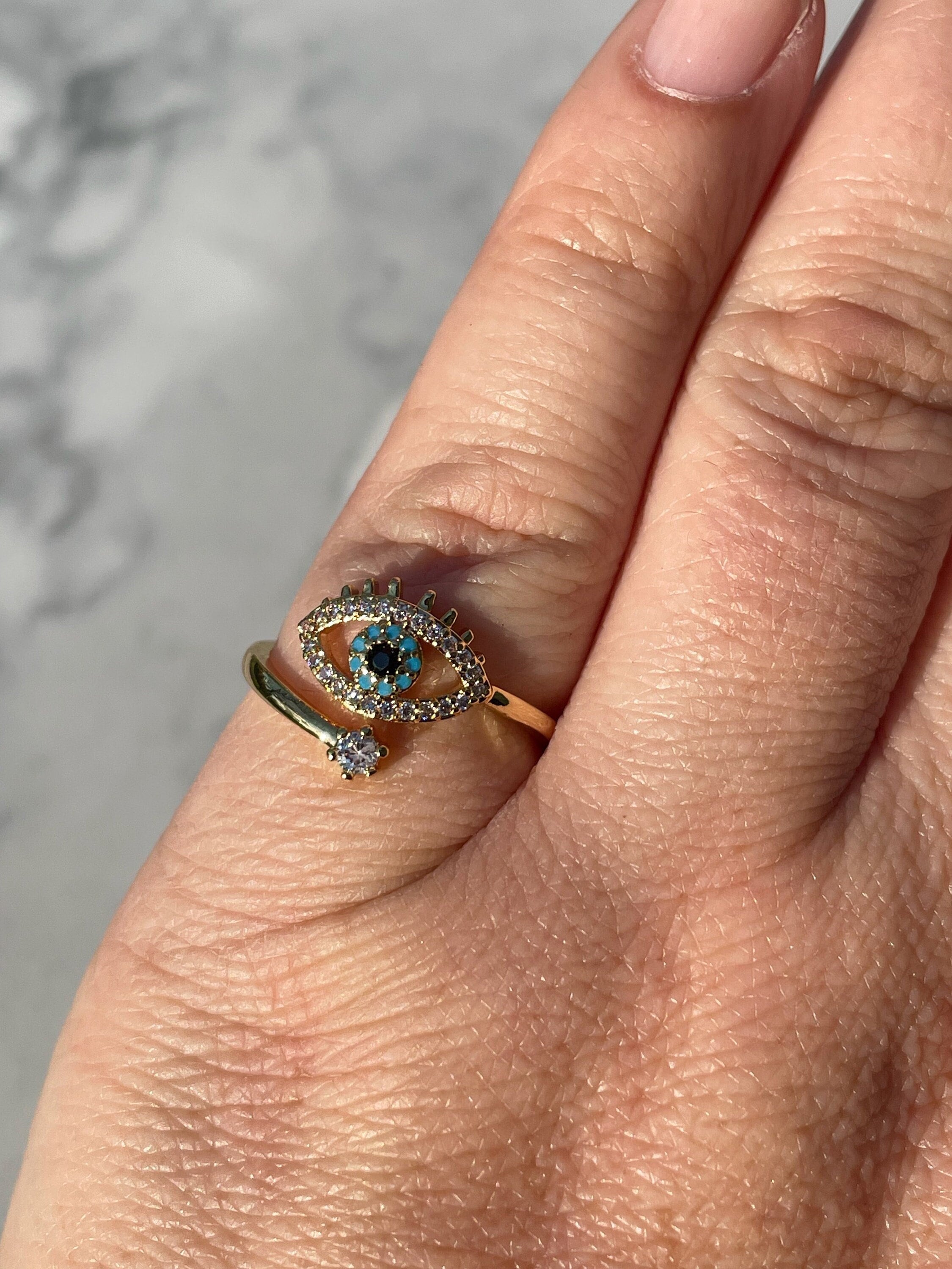 anello regolabile malocchio, anello regolabile in oro, malocchio, gioielli, regalo, anello d'oro, anello pieno d'oro, minimalista, vacanza, gioielli m