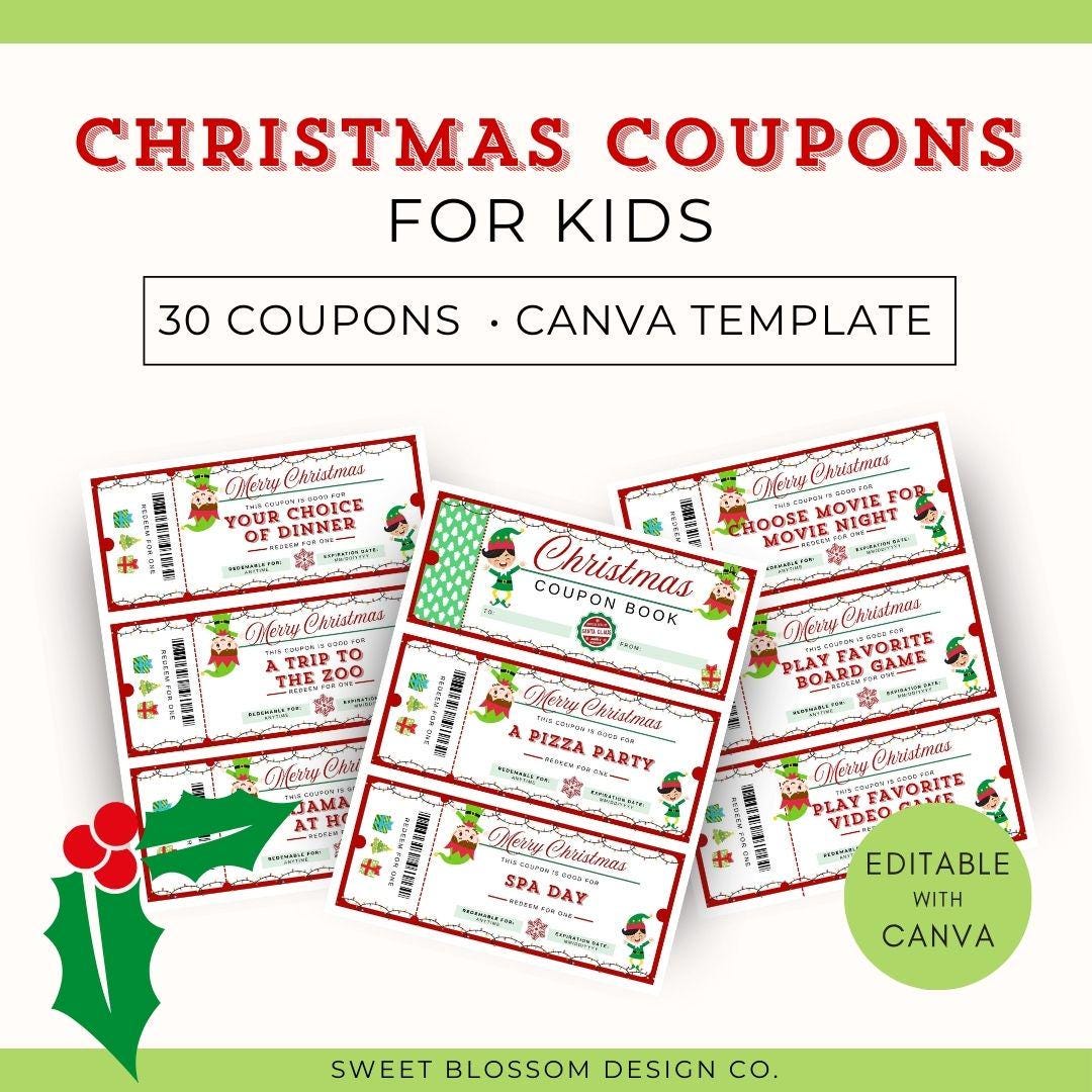 Libro dei buoni sconto di Natale modificabile per bambini, buoni sconto per la gentilezza per bambini, buoni sconto per premi per bambini modificabili