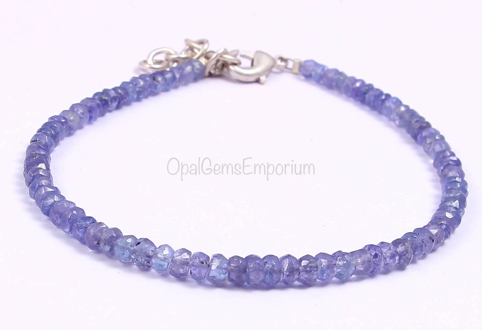 Bracciale con perline di tanzanite, bracciale con perline rondelle sfaccettate di tanzanite da 7 pollici, bracciale con gemma di tanzanite, bracciale