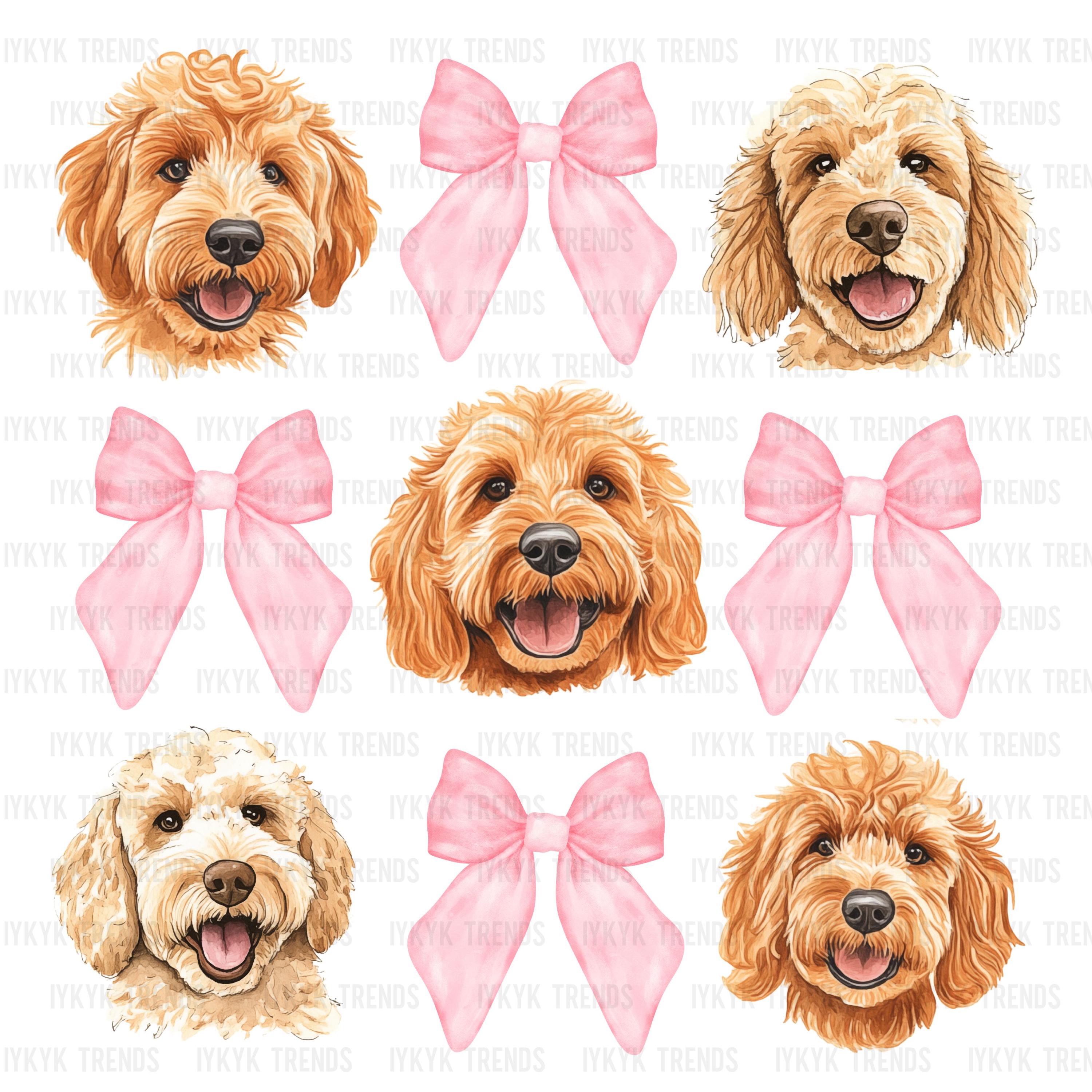 Coquette Goldendoodle PNG / Coquette Dog Clipart / Doodle Mom Dog Lover / Coquette Dog Lover Shirt Design / Pink Bow Golden Doodle Dog PNG