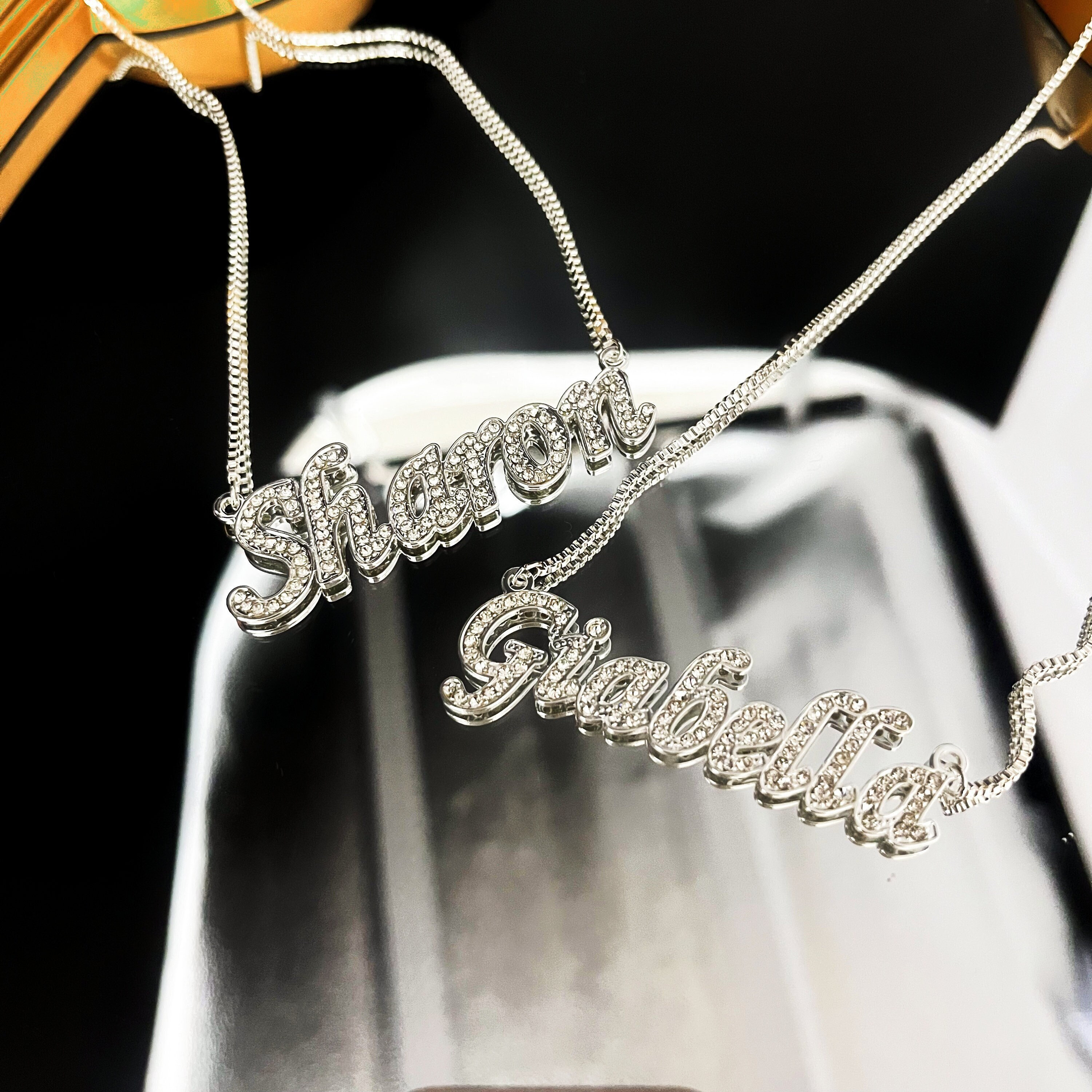 Collana con nome in argento sterling 925 e diamanti, collana con nome personalizzato, collana con nome, collana con targhetta personalizzata, collana