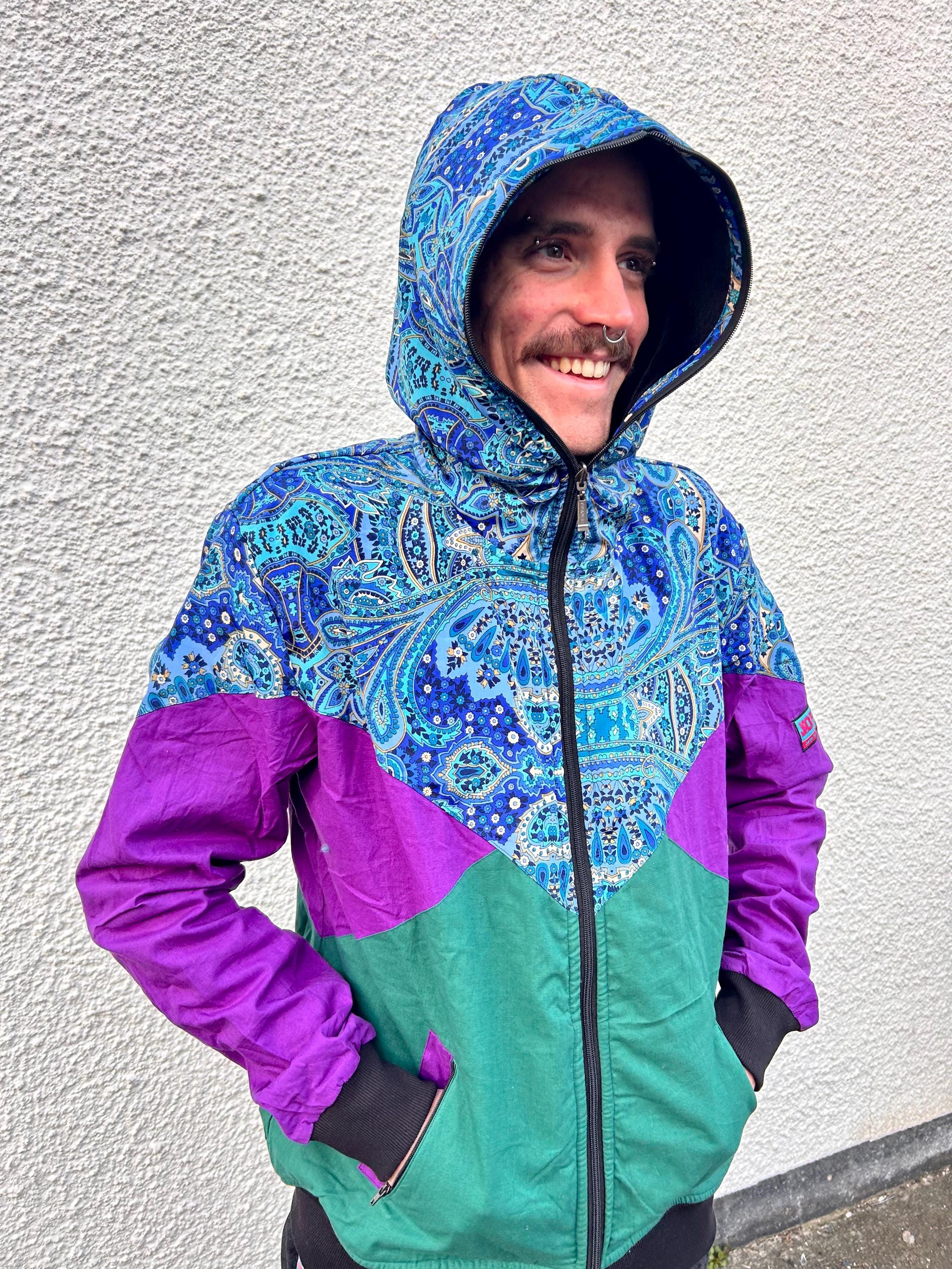 Felpa con cappuccio reversibile JACKFRUIT in velluto Deluxe Shell Suit - Nero - Giacca unisex Boho Streetwear in velluto Festival anni '80 Abbigliamen
