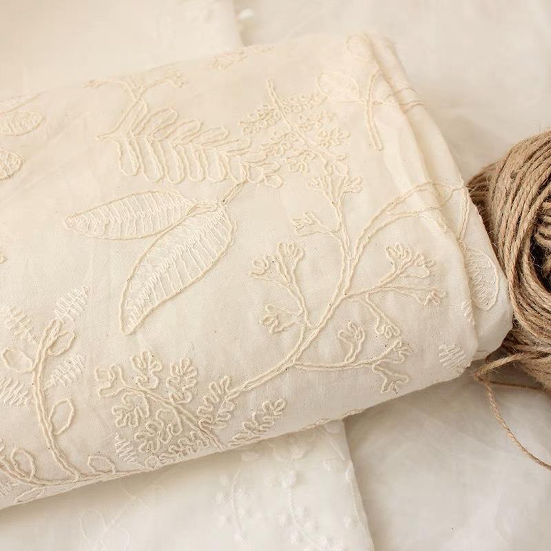 Tessuto di cotone a fiori, tessuto ricamato, tessuto beige, tessuto per abiti, tessuto floreale, tessuto di cotone ricamato, tessuto di cotone, tessut