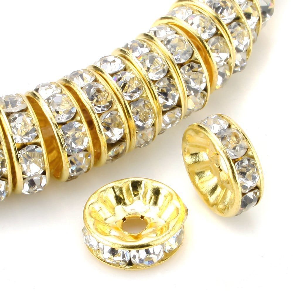 Scegli 100 pezzi/200 pezzi di perline distanziatrici Rondelle placcate oro 18K di qualità A, strass di cristallo trasparente da 4 mm, 5 mm, 6 mm, 8 mm