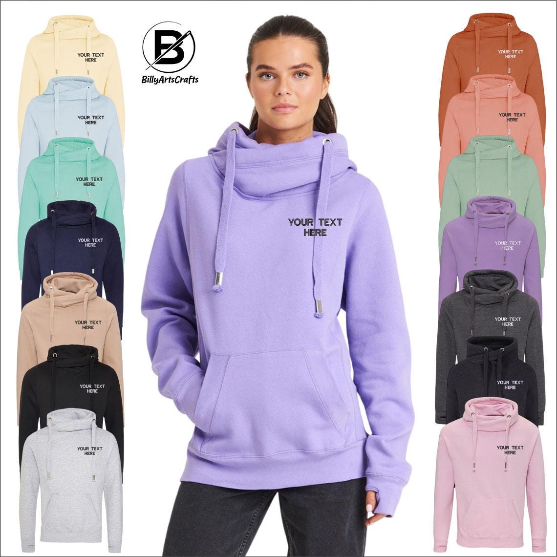 Felpa con cappuccio personalizzata con scollo a croce, felpa con cappuccio con monogramma ricamato con testo/logo, felpe con cappuccio con testo o des