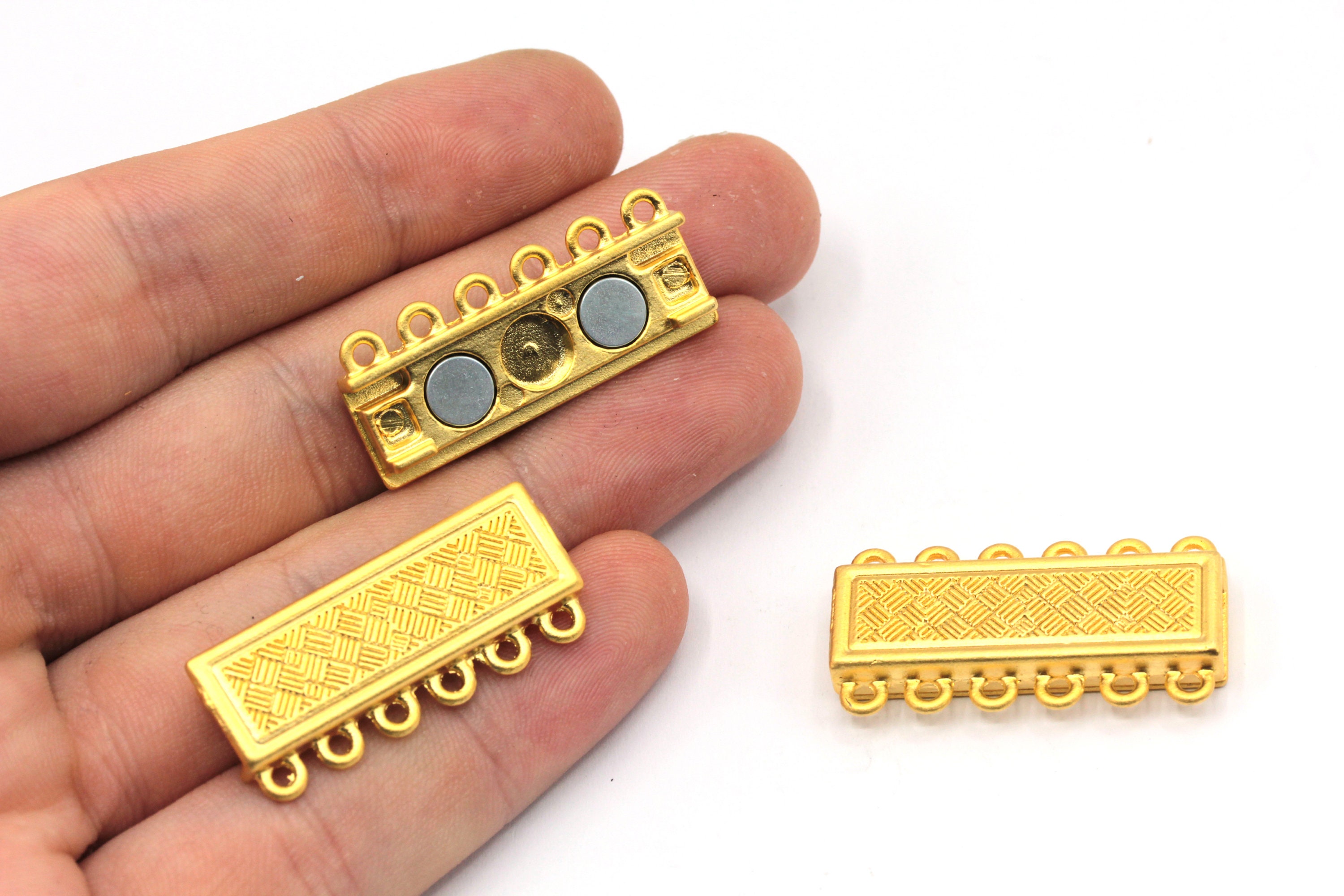 16 x 33 mm 24k oro lucido 6 anelli fermagli magnetici, fermagli multifilo, fermagli per braccialetti, estremità del cordone, fermaglio rettangolare, a