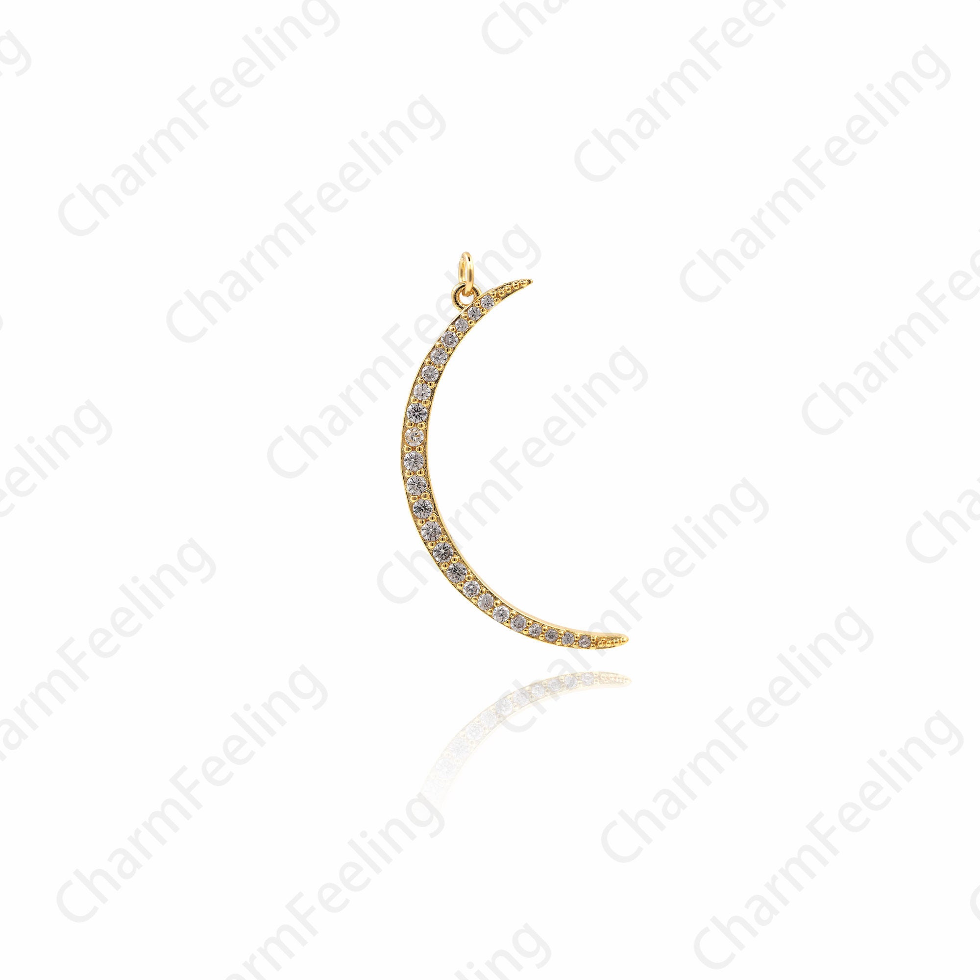 Ciondolo a forma di luna grande, collana con ciondolo a mezzaluna, ciondolo a mezzaluna con zirconi cubici, ciondolo a forma di luna, collana minimali