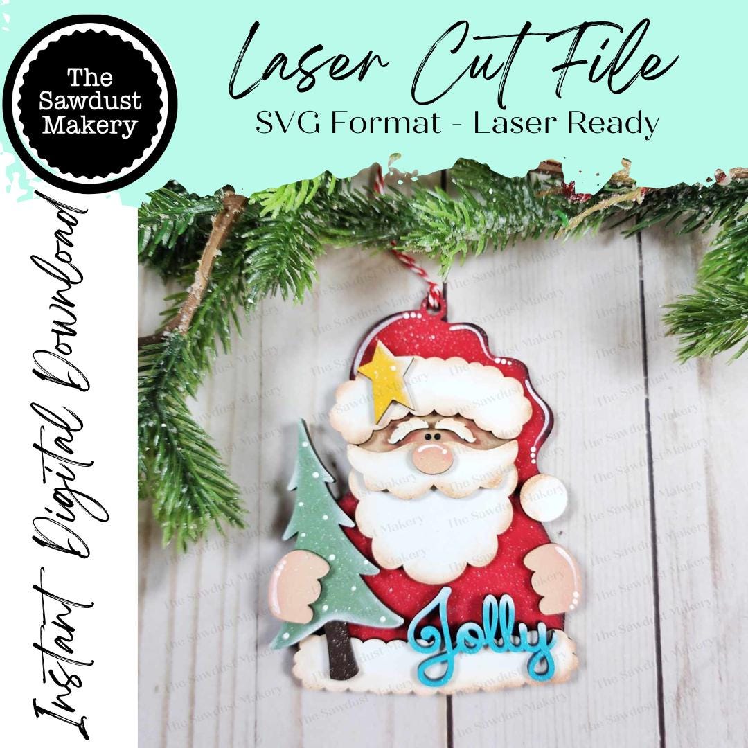 File SVG di ornamento di Babbo Natale allegro / File tagliato al laser / Ornamento di Natale di Babbo Natale Prim SVG / Ornamento SVG / Babbo Natale L