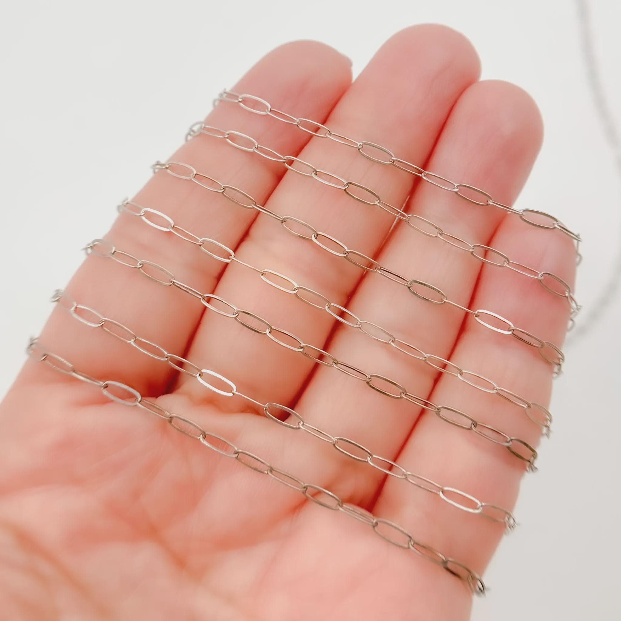 Catena a graffetta in argento ossidato 925 da 5 x 2 mm, catena a maglie piatte rettangolari vintage, piede per catena a maglie disegnate, catena antic