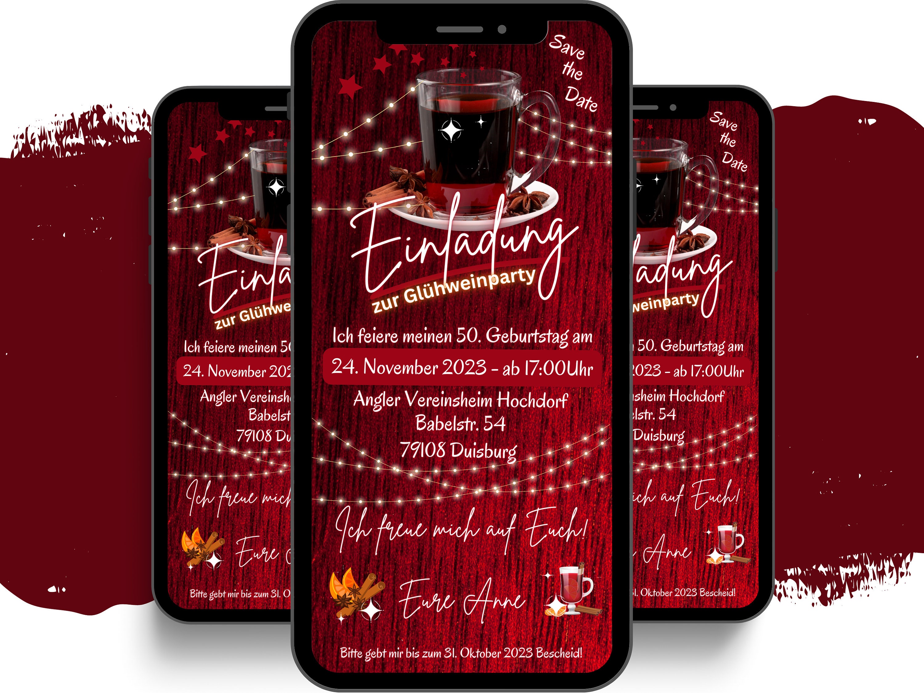 eCARD Invito alla festa del vin brulé | Biglietto d'invito digitale per la festa del vin brulé su WhatsApp | Biglietto d'invito animato personalizzato