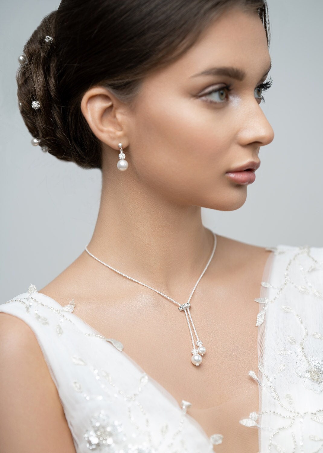 Collana da sposa Charlotte, collana da sposa di perle, collana da sposa con ciondoli, collana da sposa di cristalli, gioielli da sposa