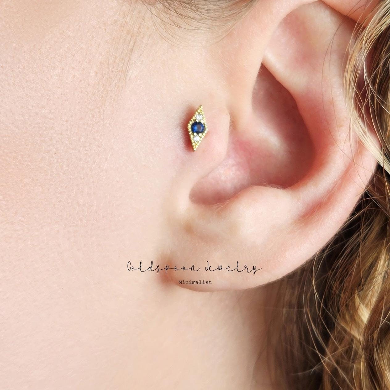 Labret filettato internamente 18G/16G - Orecchini in zaffiro - Perno per cartilagine - Perno per trago - Perno per elica - Perno per labret con parte