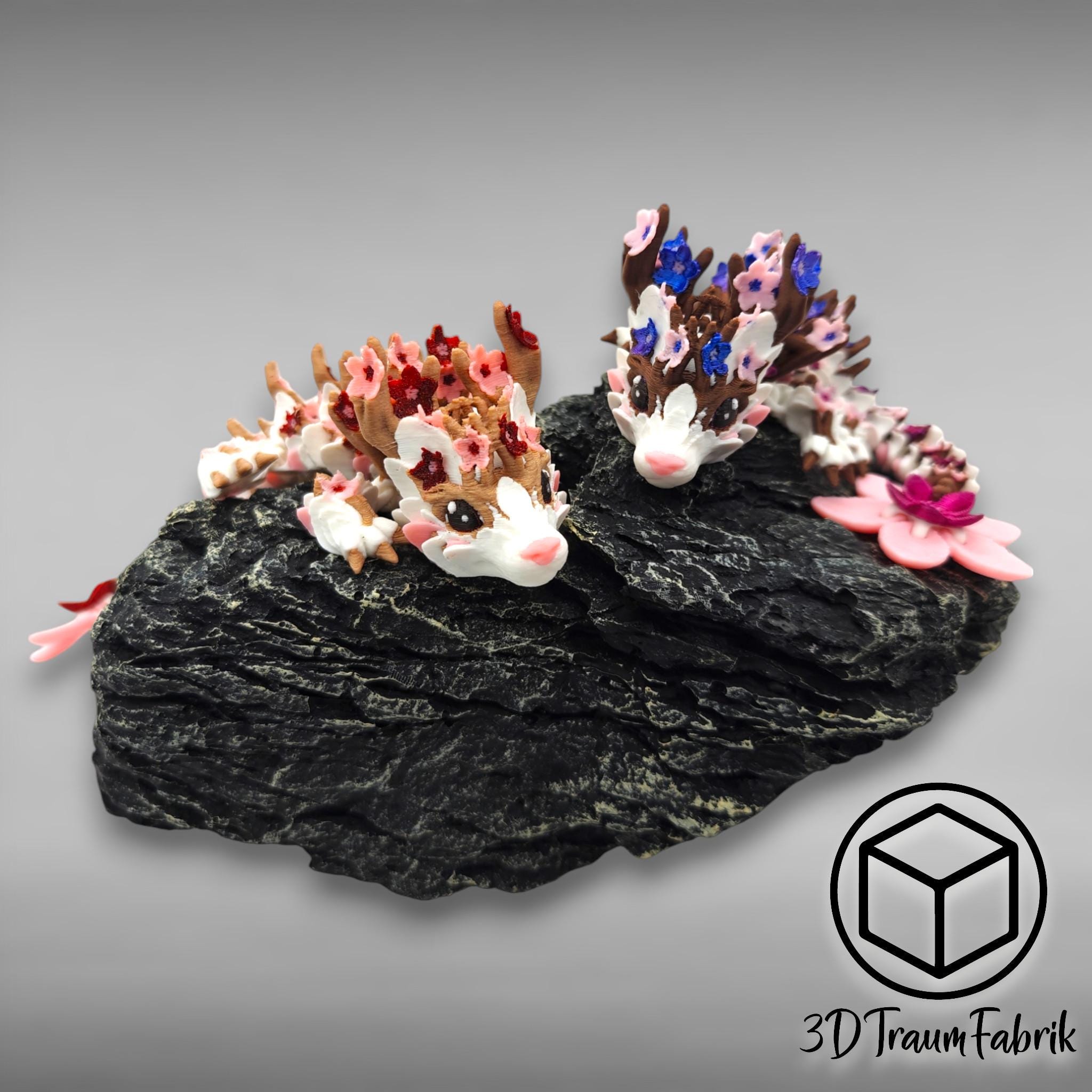 Drago con fiori di ciliegio (17 cm o 25 cm) con uovo, cucciolo di drago con fiori di ciliegio, drago flessibile mobile stampato in 3D, dipinto a mano