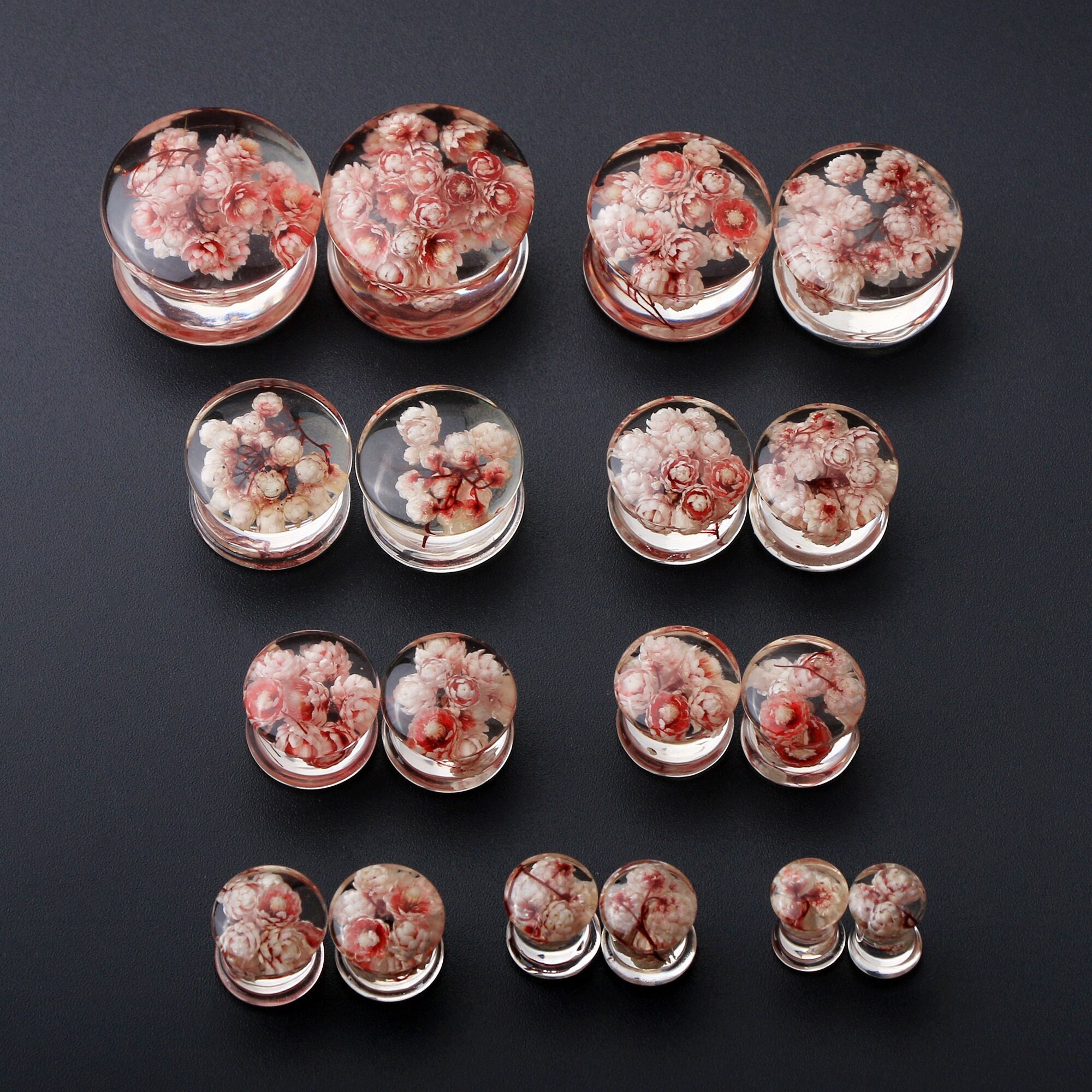 2 pezzi calibri per orecchie di fiori/tappi per tappi/tunnel in resina da 2 g a 1''/tappi per fiori veri/calibri organici/tappi per le orecchie/regali