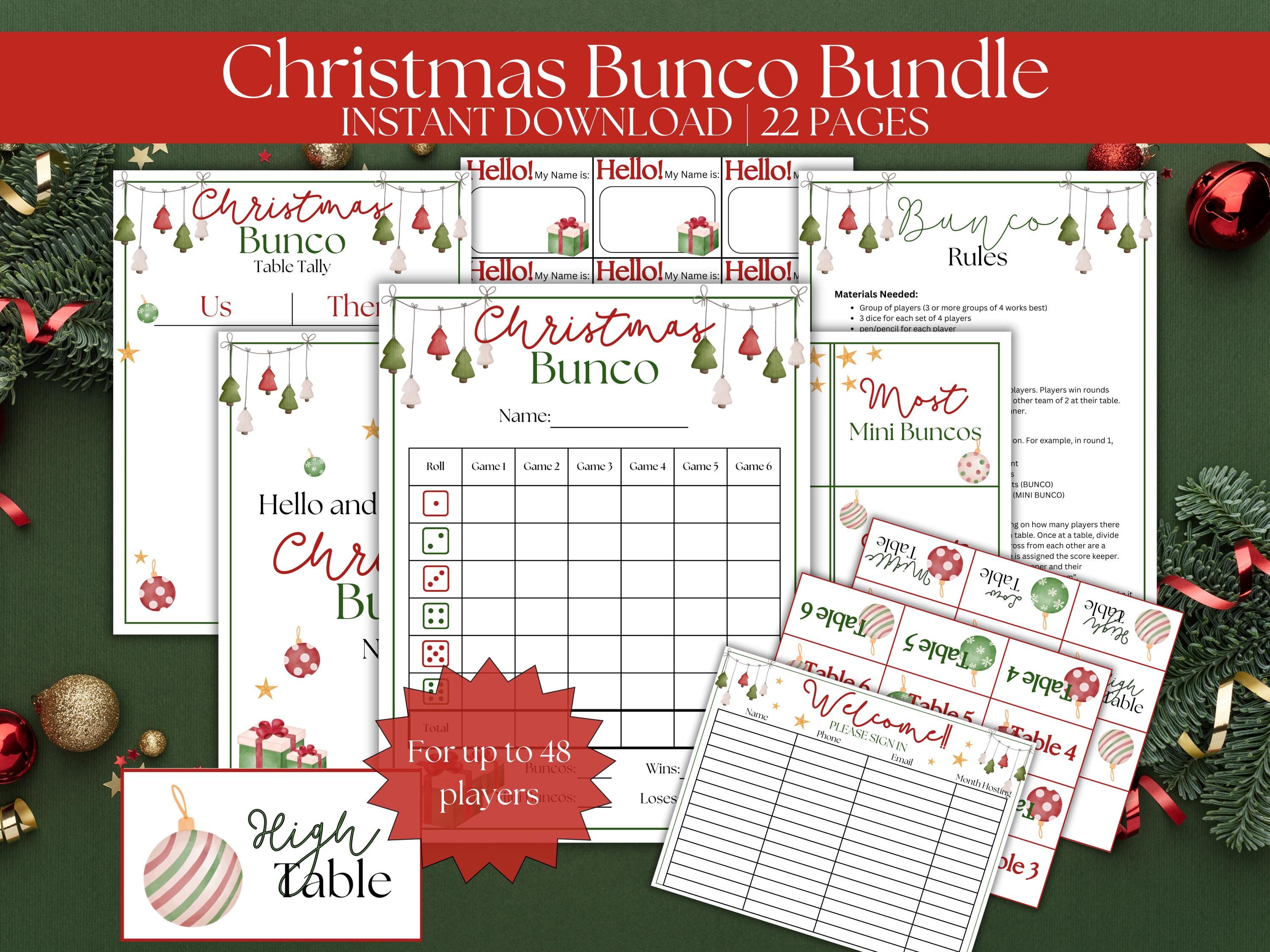 Gioco di Bunco di Natale stampabile, scheda segnapunti Bunco per la festa di Bunco di dicembre, serata fuori per le mamme di Bunco, gioco per feste di