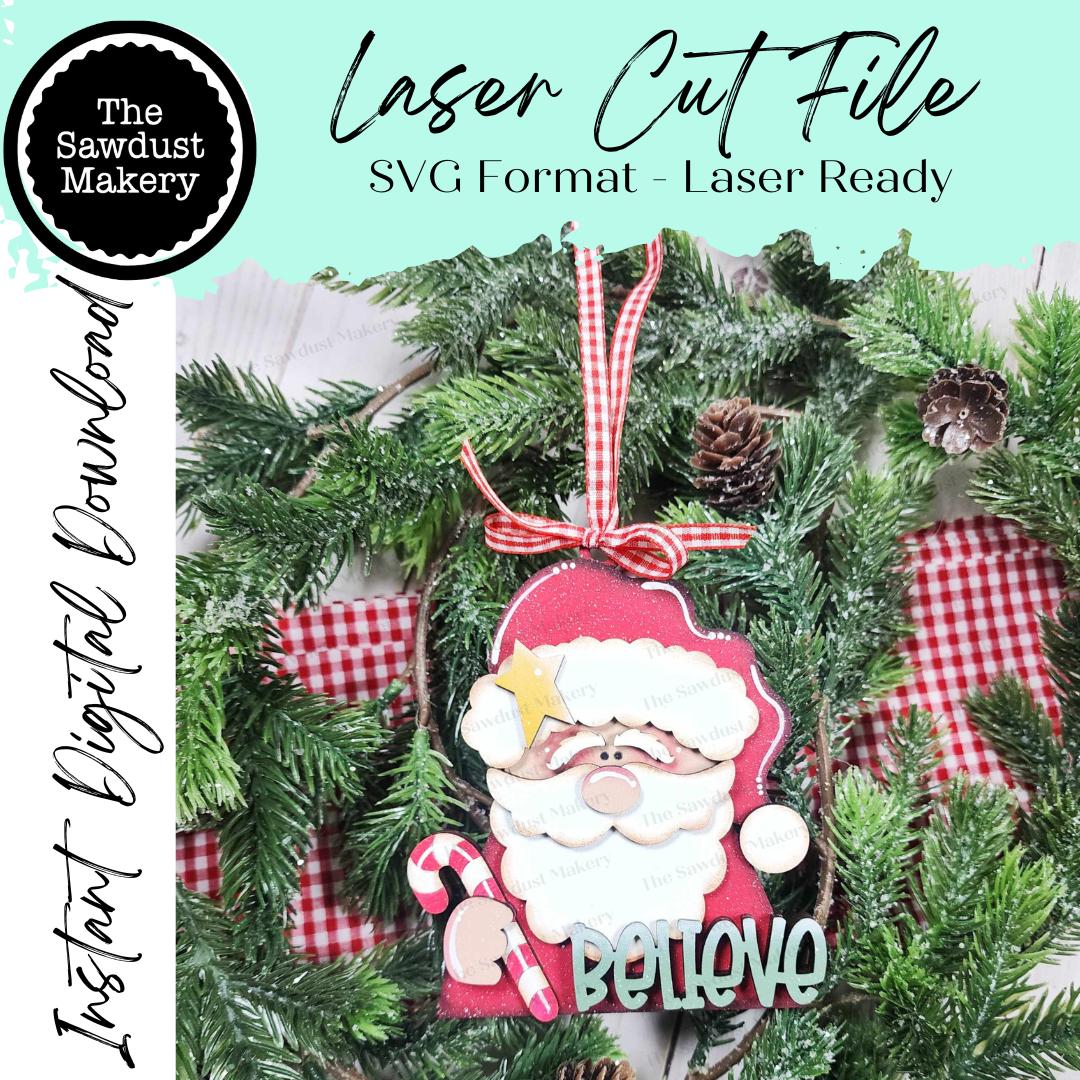 File SVG per ornamento di Babbo Natale Believe / File tagliato al laser / Ornamento di Natale di Babbo Natale Prim SVG / Ornamento SVG / Babbo Natale