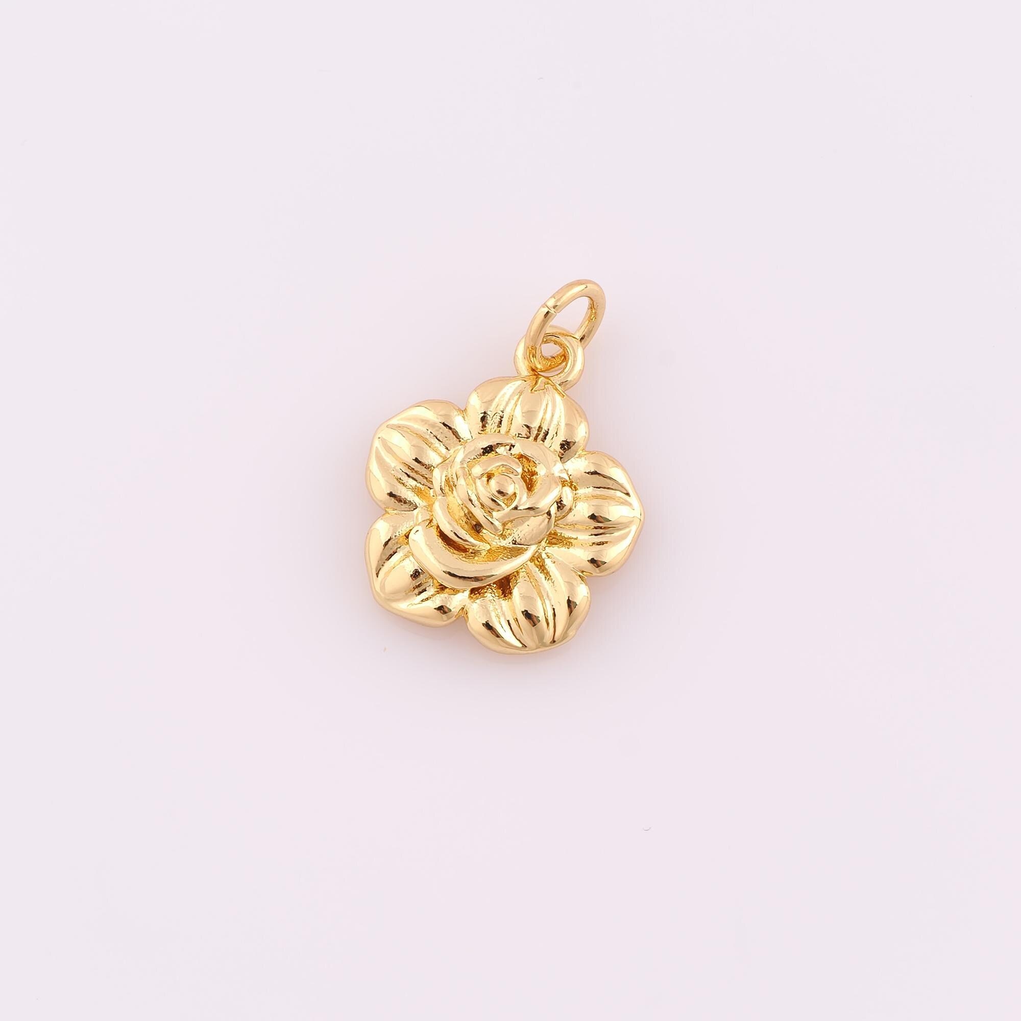 1 pz Ciondolo a forma di fiore in oro, ciondolo a forma di fiore riempito in oro 18 carati, ciondolo a forma di fiore fai da te per braccialetti, coll