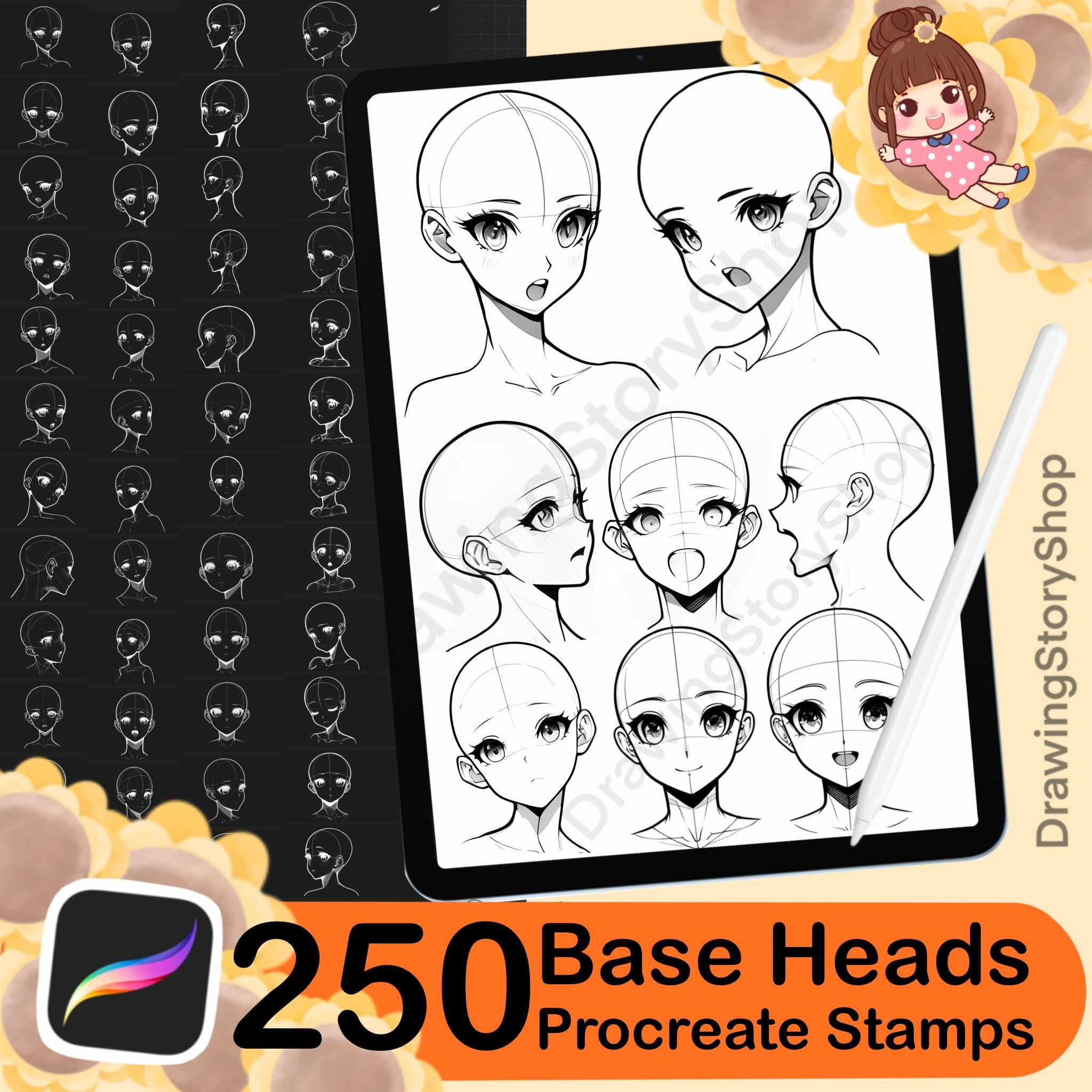 250 timbri base per la testa Procreate / timbri base per la testa Procreate / timbri emozioni per il viso Procreate / pennelli per il viso Procreate /