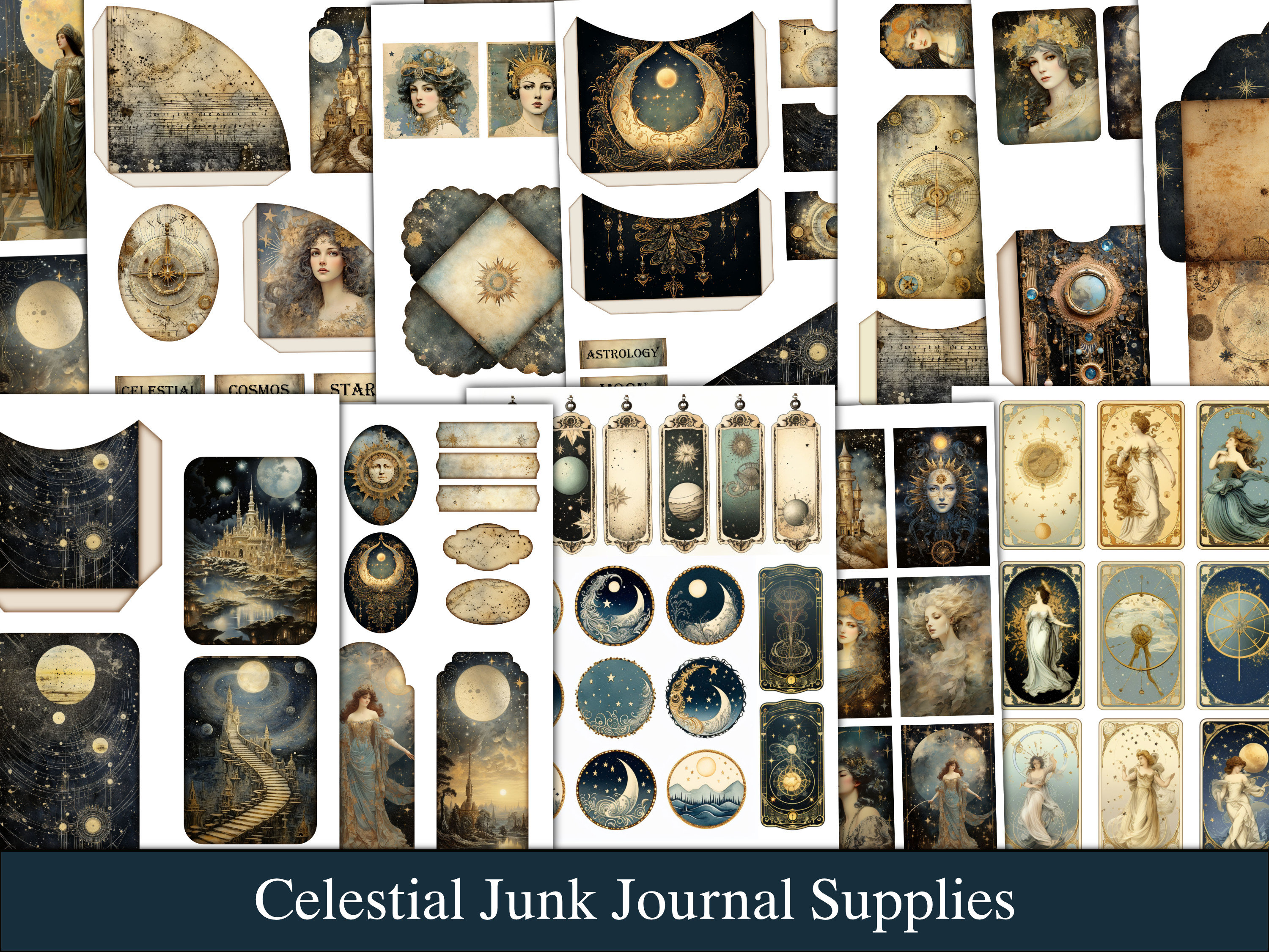 Luna Junk Journal Ephemera stampabile Abbellimenti Celeste Junk Journal Tag Astrologia Dark Junk Journal Kit Astronomia Digital Scrapbook