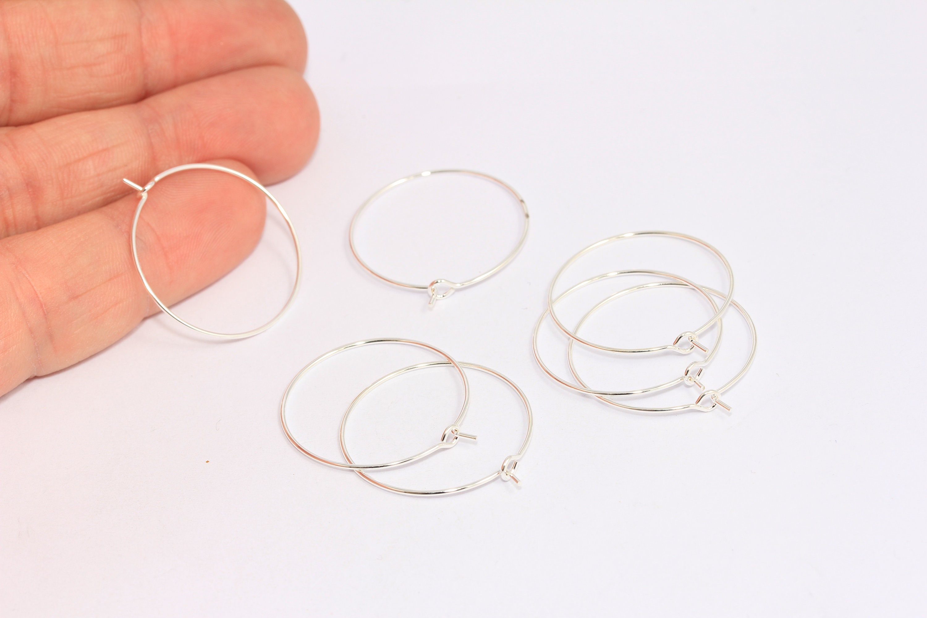 Cerchi per orecchini placcati in rodio da 25 mm, filo per orecchini a cerchio, orecchini a cerchio, montature per orecchini, orecchini a cerchio picco