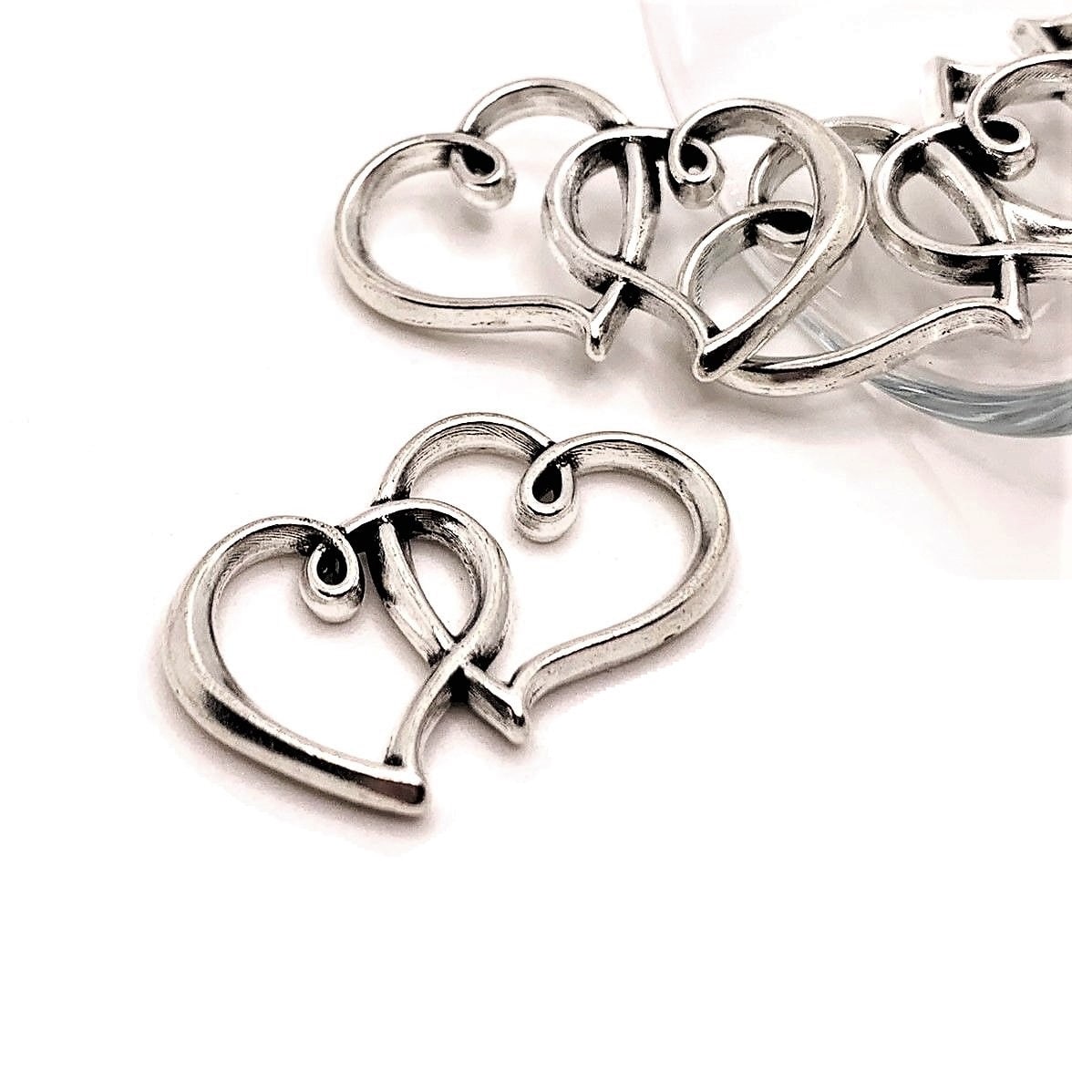 4, 20 o 50 ciondoli a forma di cuore doppio in argento, ciondolo di collegamento, madre, figlia, doppia faccia, 33 x 20 mm / Spedizione immediata dagl