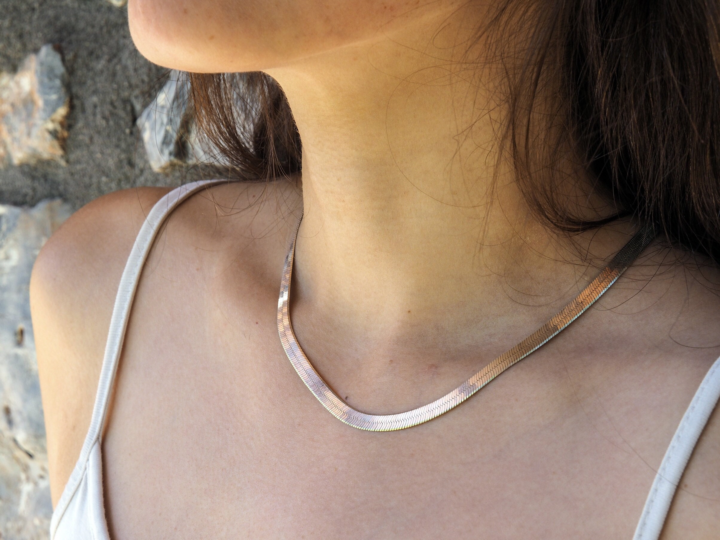 Collana con catena a serpente piatta in argento sterling / Collana con catena a serpente, collana in argento 925, collana a strati, girocollo in argen