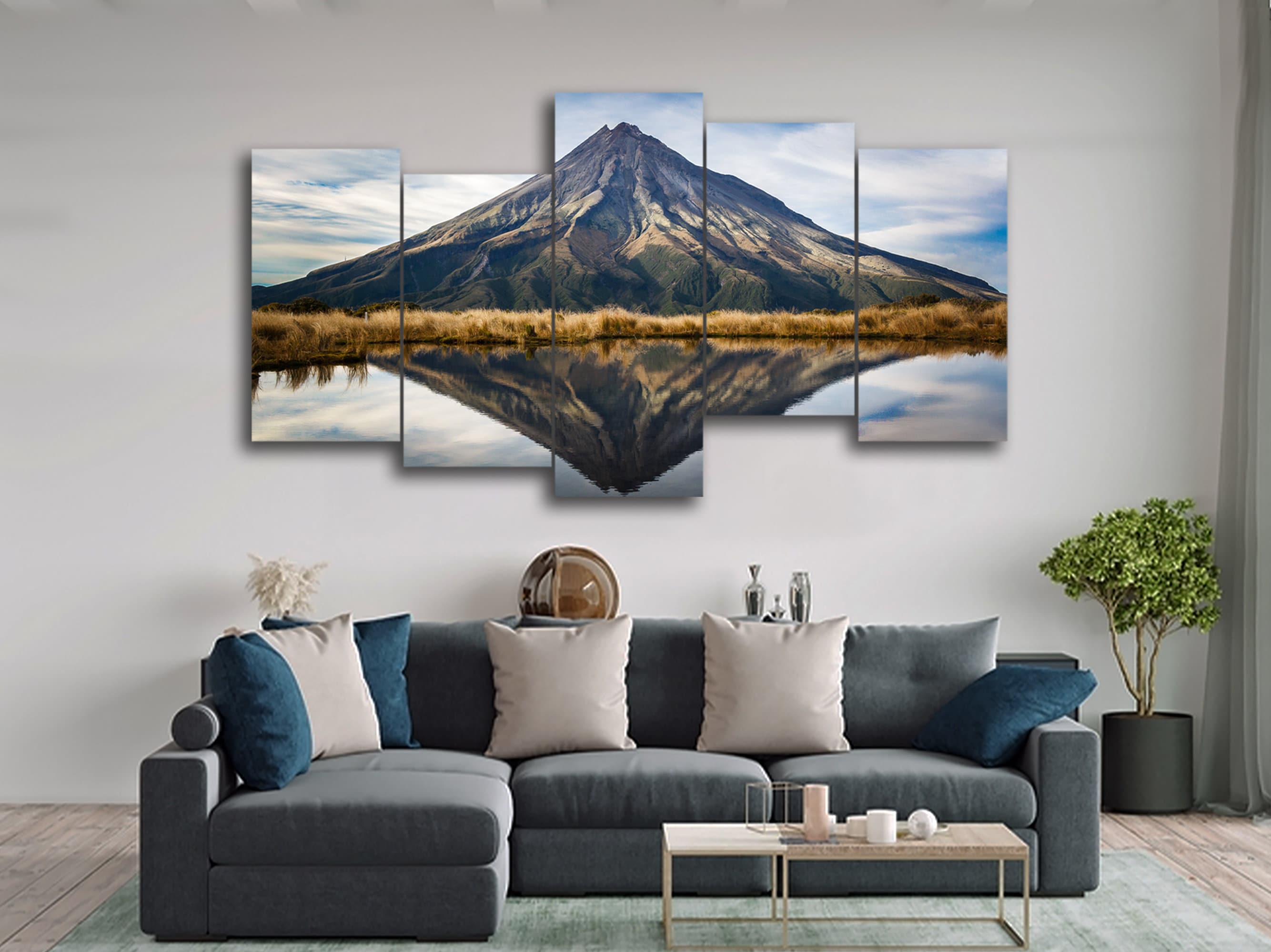 Monte Taranaki 5 pezzi Canvas Wall Art, Grande incorniciato 5 pannelli Tela Wall Art, Extra Large Framed Canvas Wall Art, Modern Abstract Art Decor