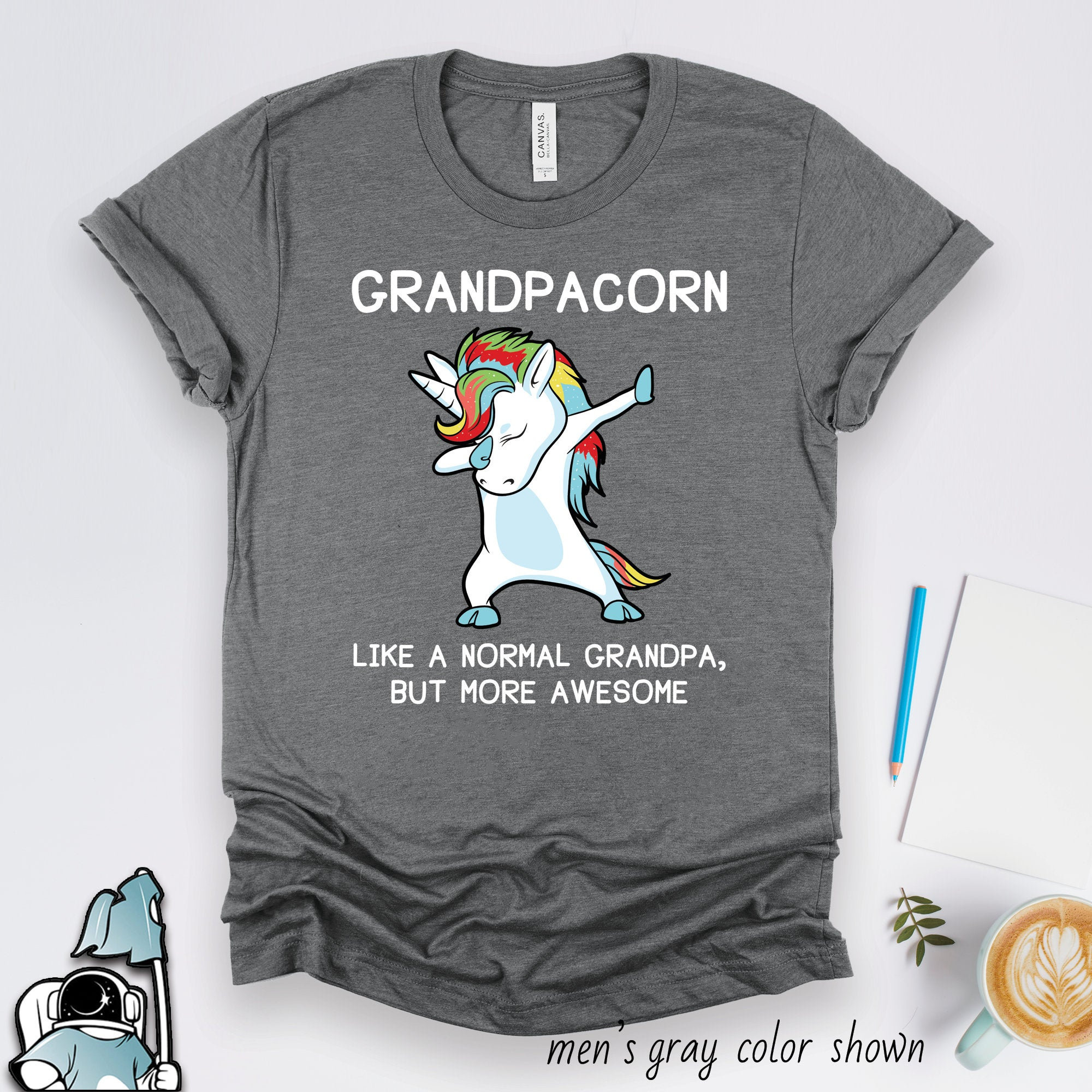 "Maglietta \"Nonno Unicorno\" con scritta \"Nonno Corn\", regali per il nonno, magliette per il nonno, regali per la famiglia per il nuovo nonno, maglietta"